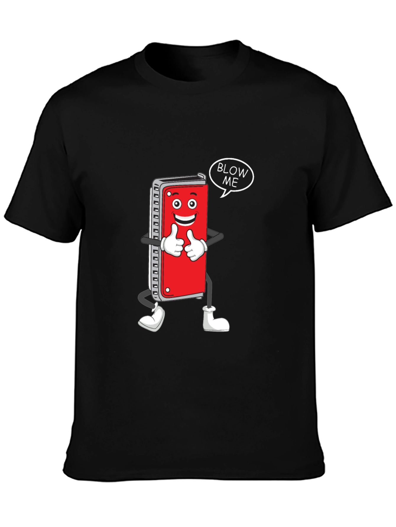 Harmonica Cartoon Graphic T-Shirt - Blow Me!