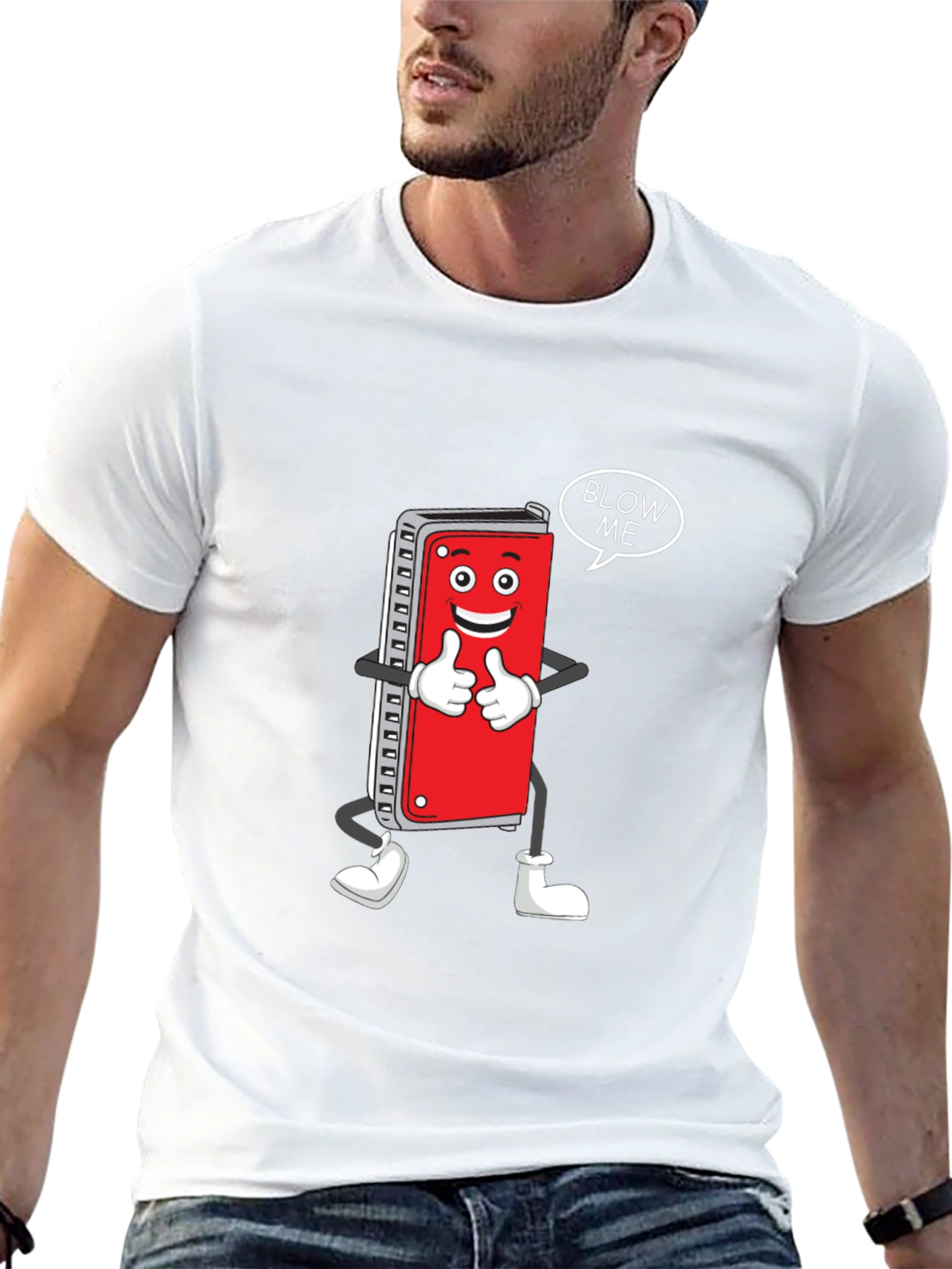 Harmonica Cartoon Graphic T-Shirt - Blow Me!