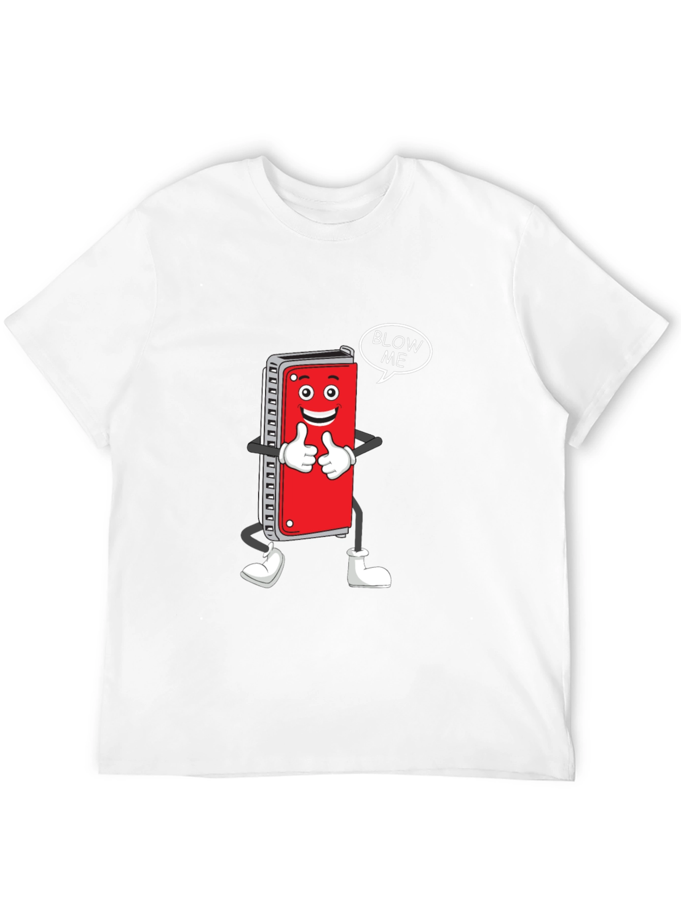 Harmonica Cartoon Graphic T-Shirt - Blow Me!