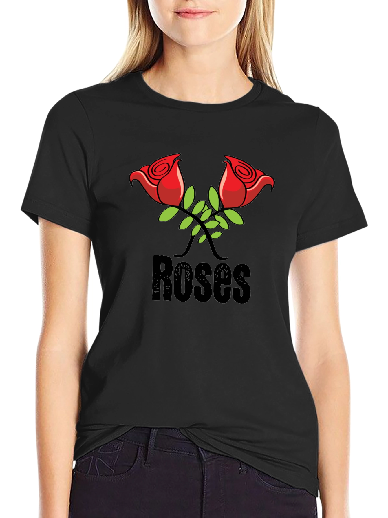 Roses Graphic Print Black T-Shirt