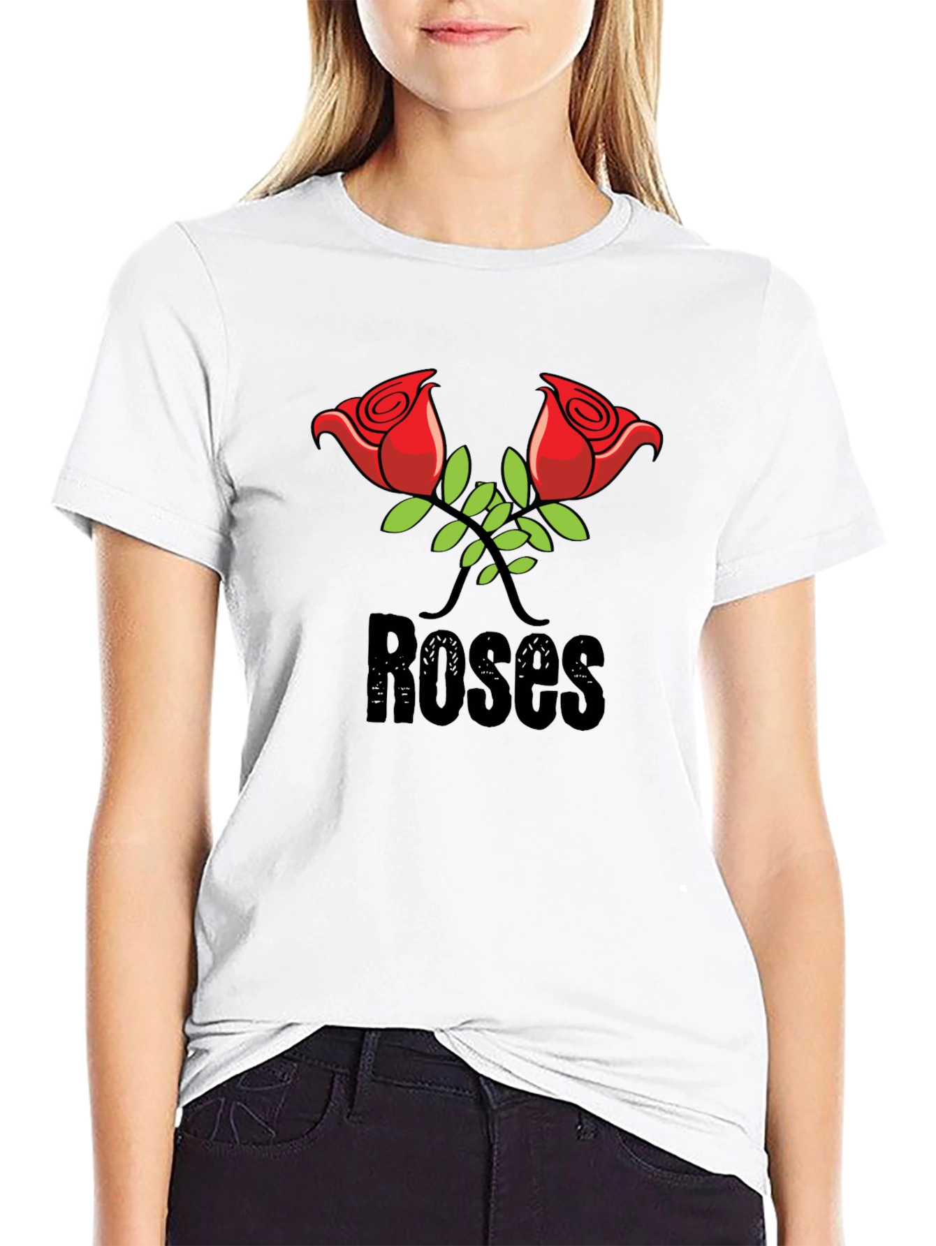 Roses Graphic Print Black T-Shirt