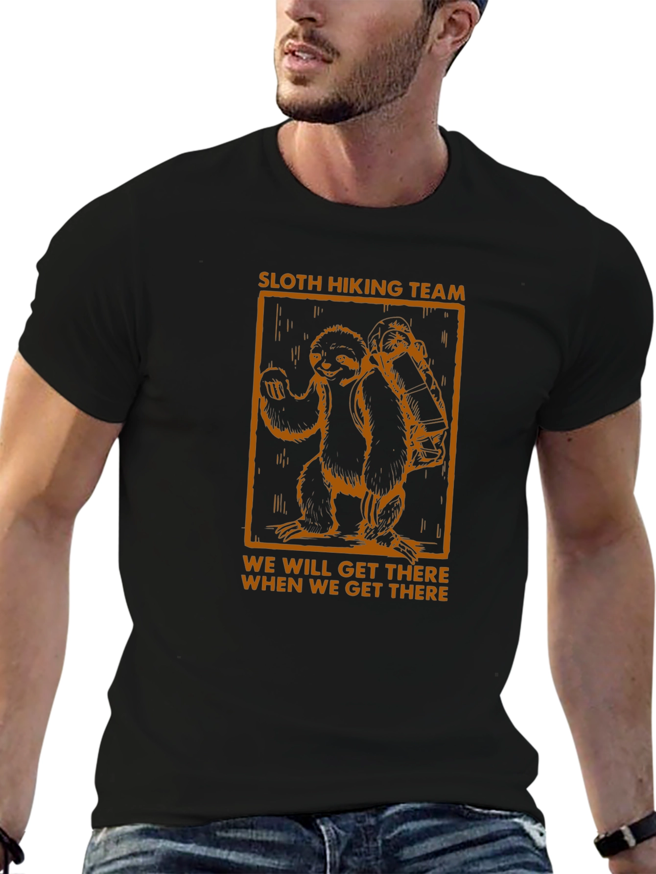 Sloth Hiking Team Graphic T-Shirt - Mens Black Tee