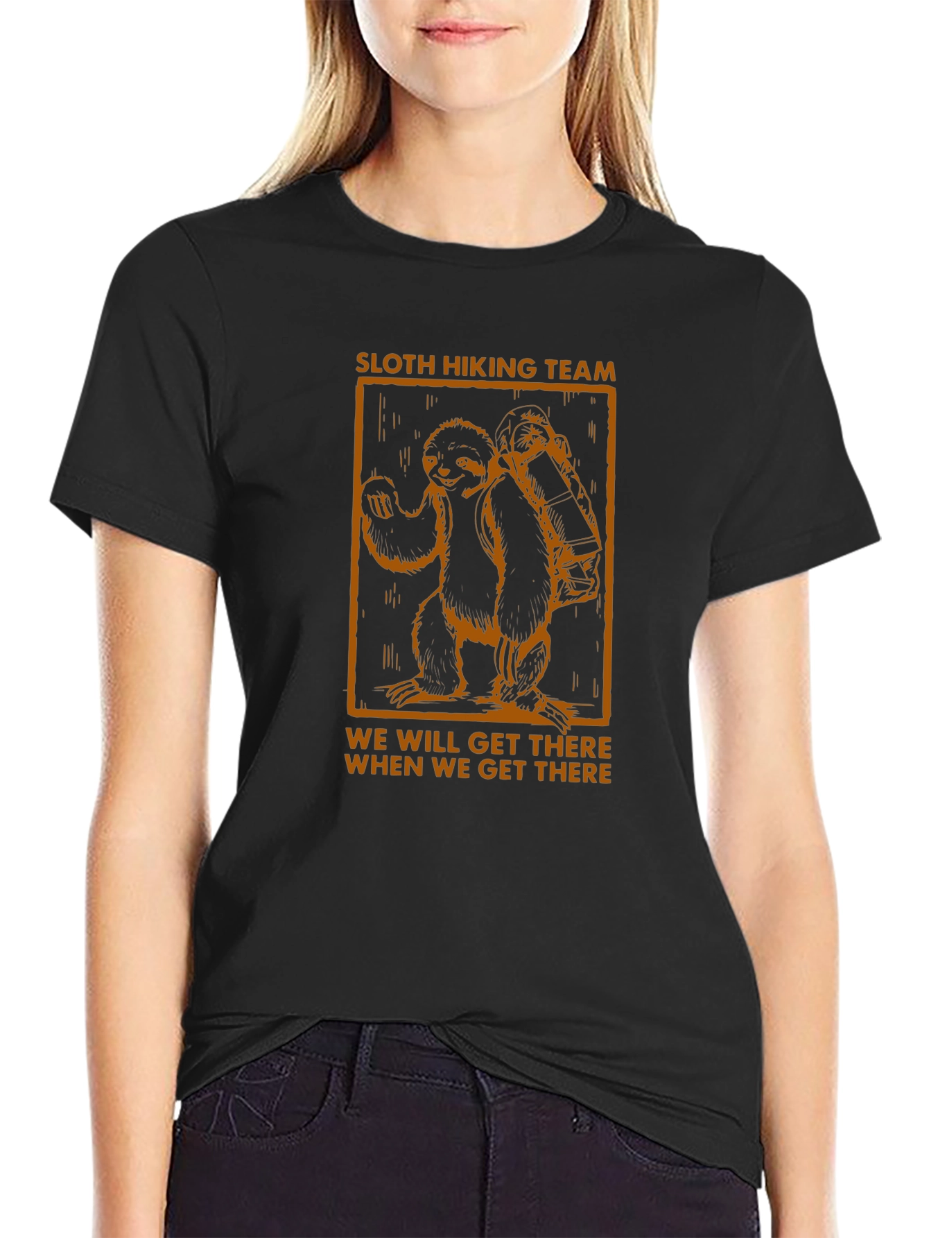 Sloth Hiking Team Graphic T-Shirt - Mens Black Tee