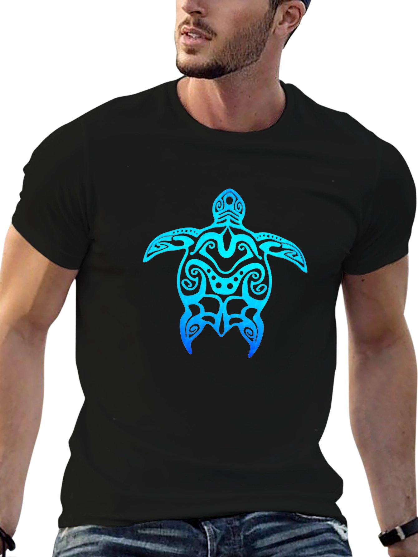 Tribal Turtle Graphic Tee - Casual Black T-Shirt