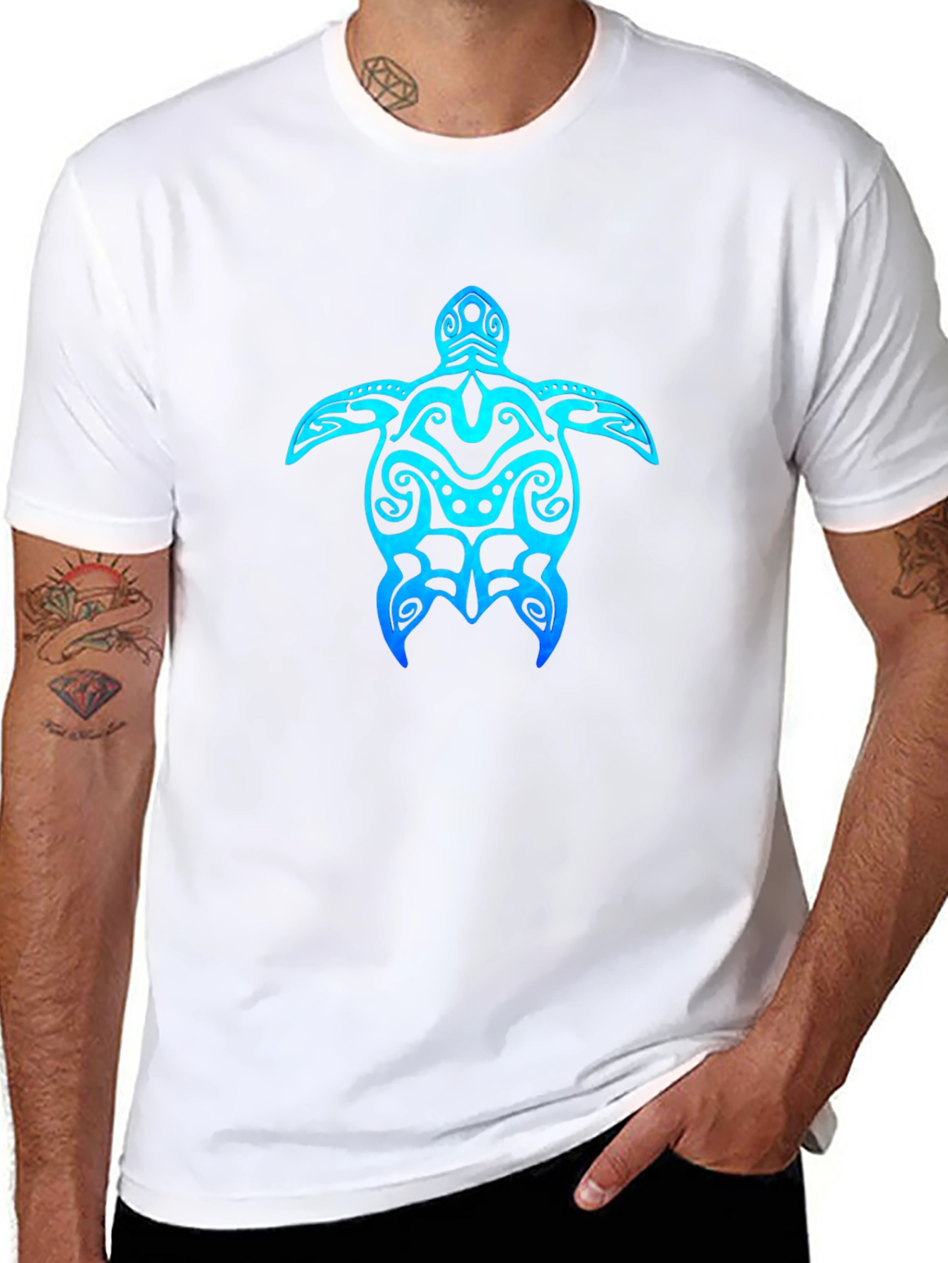 Tribal Turtle Graphic Tee - Casual Black T-Shirt