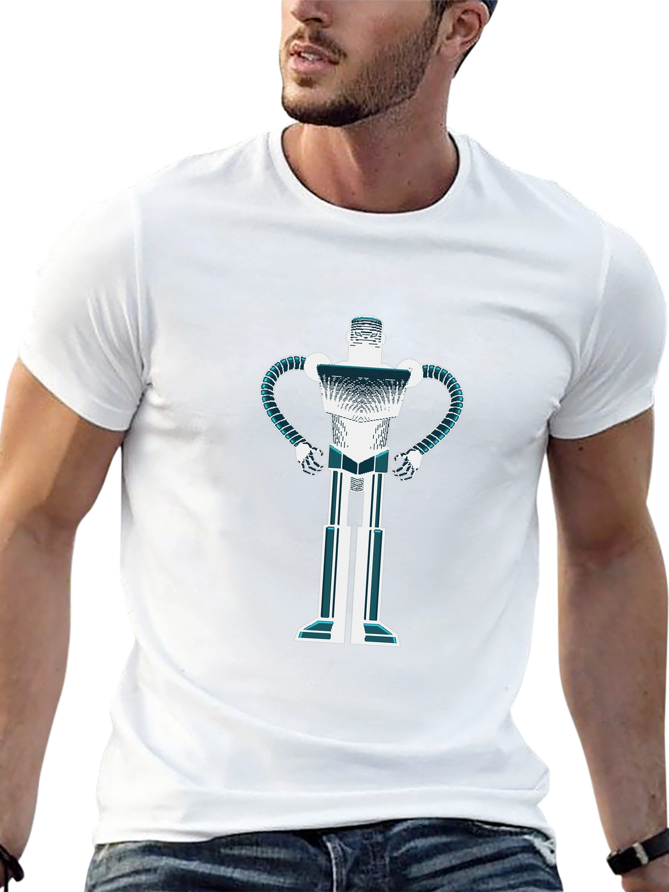 Retro Robot Graphic T-Shirt - Black Casual Tee