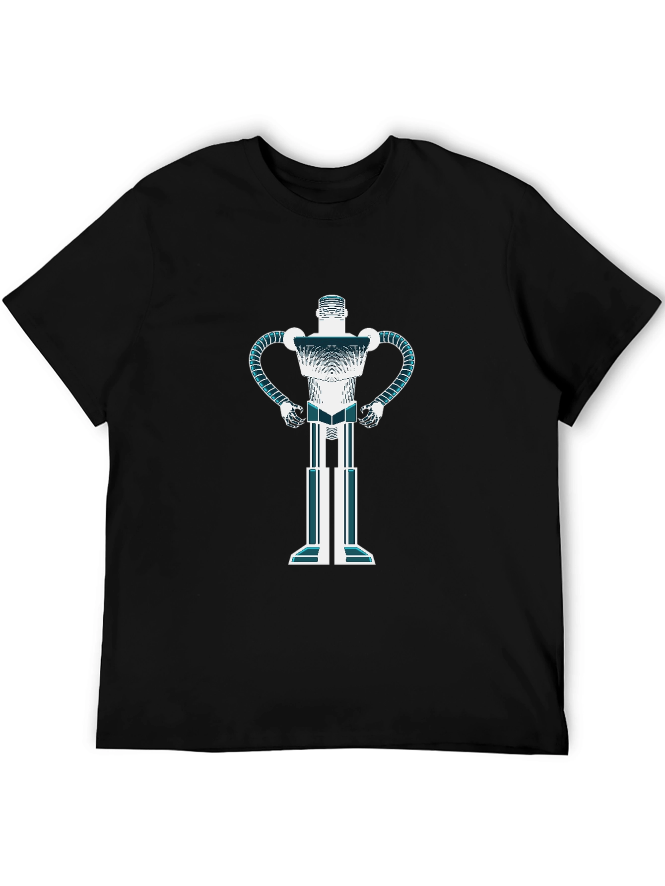 Retro Robot Graphic T-Shirt - Black Casual Tee