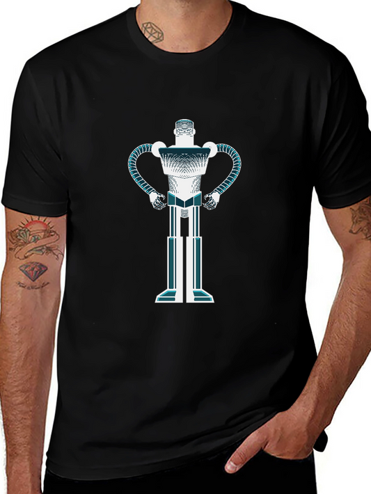 Retro Robot Graphic T-Shirt - Black Casual Tee