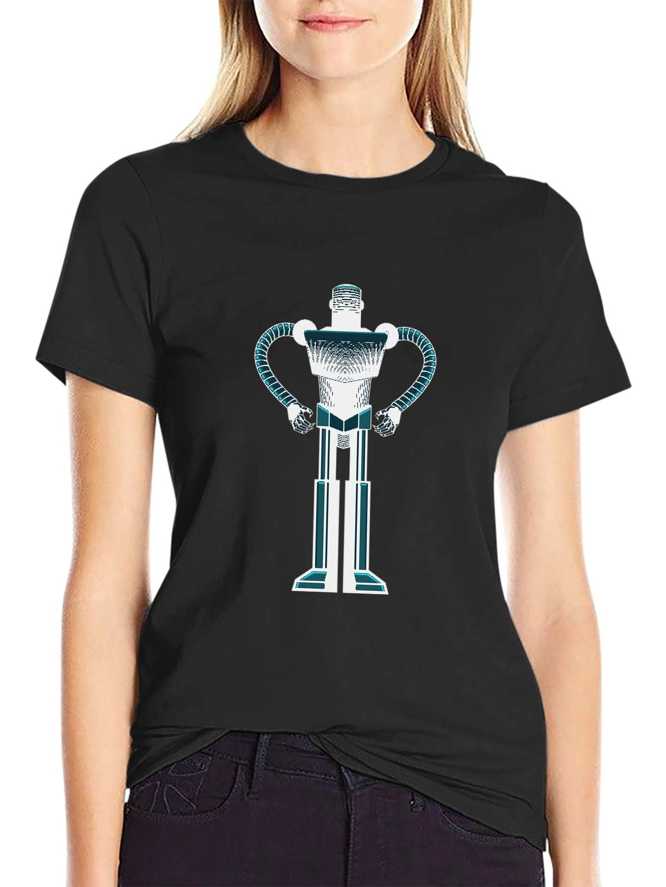 Retro Robot Graphic T-Shirt - Black Casual Tee