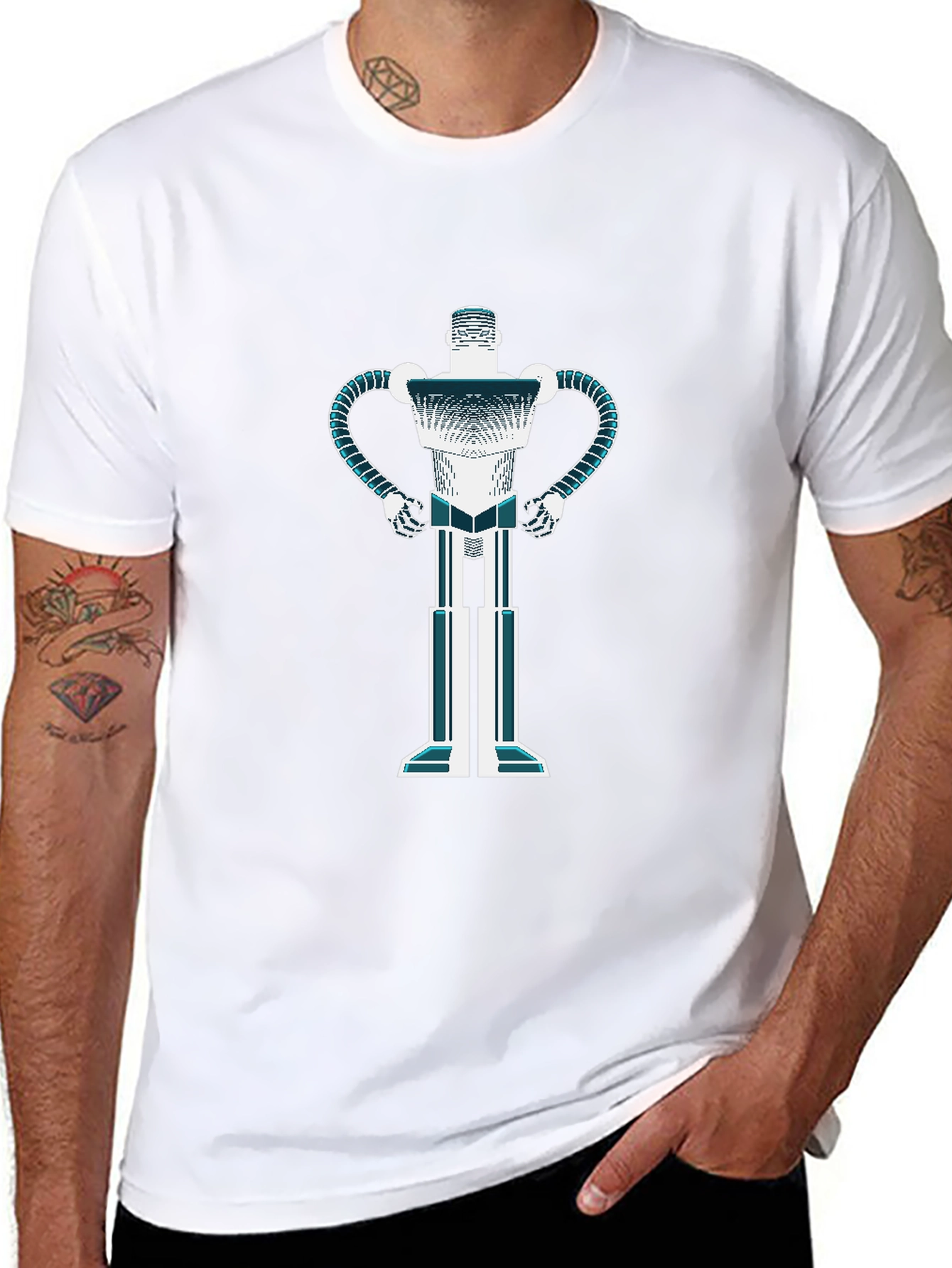 Retro Robot Graphic T-Shirt - Black Casual Tee