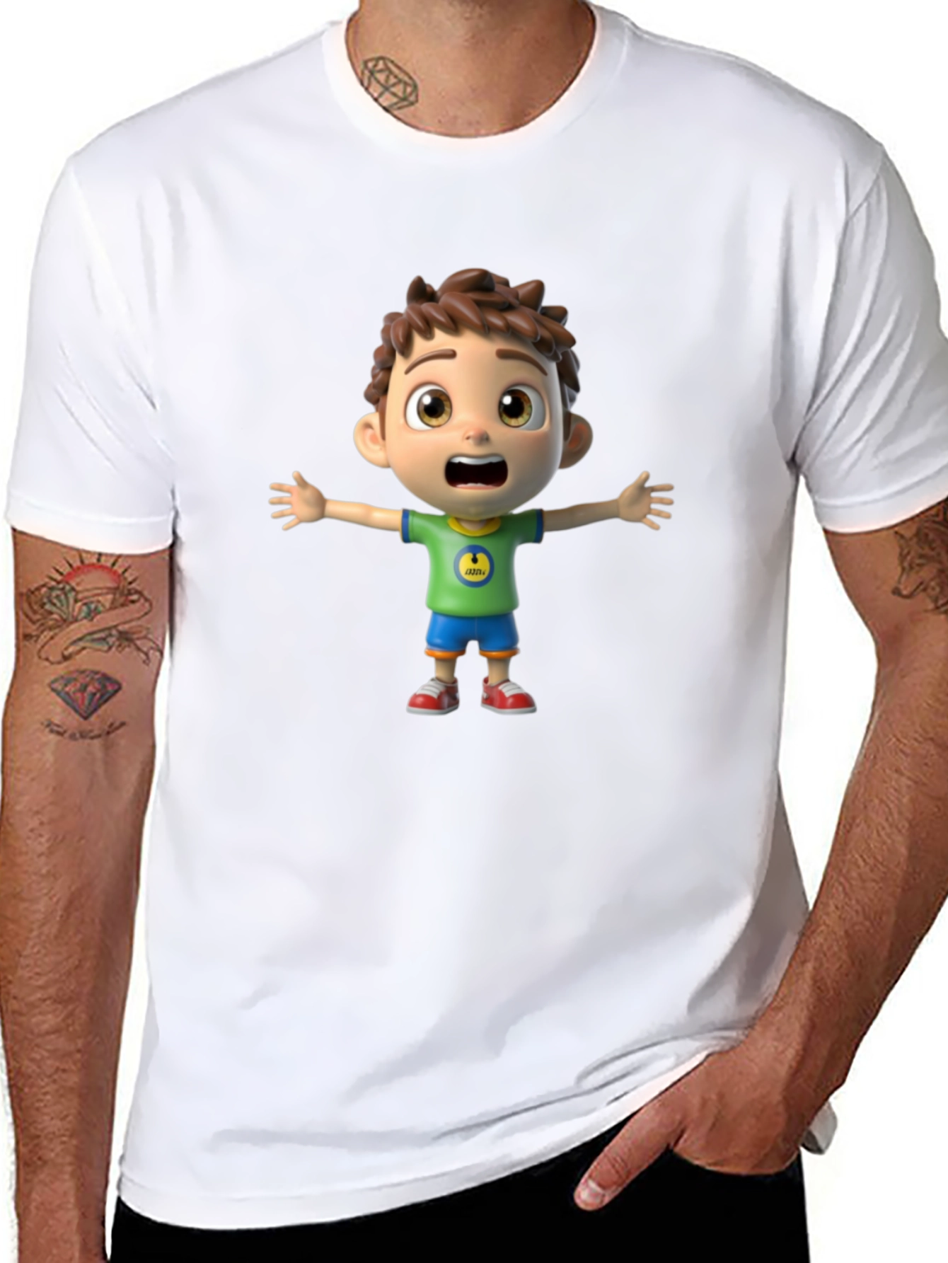 Cartoon Boy Graphic Black T-Shirt