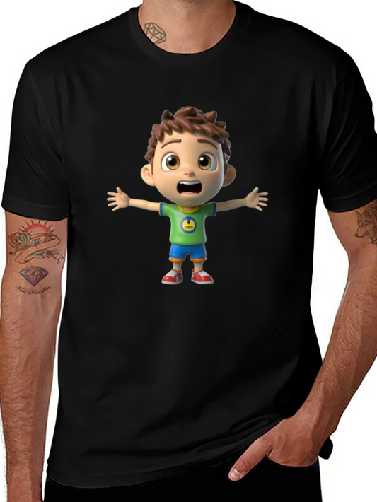 Cartoon Boy Graphic Black T-Shirt