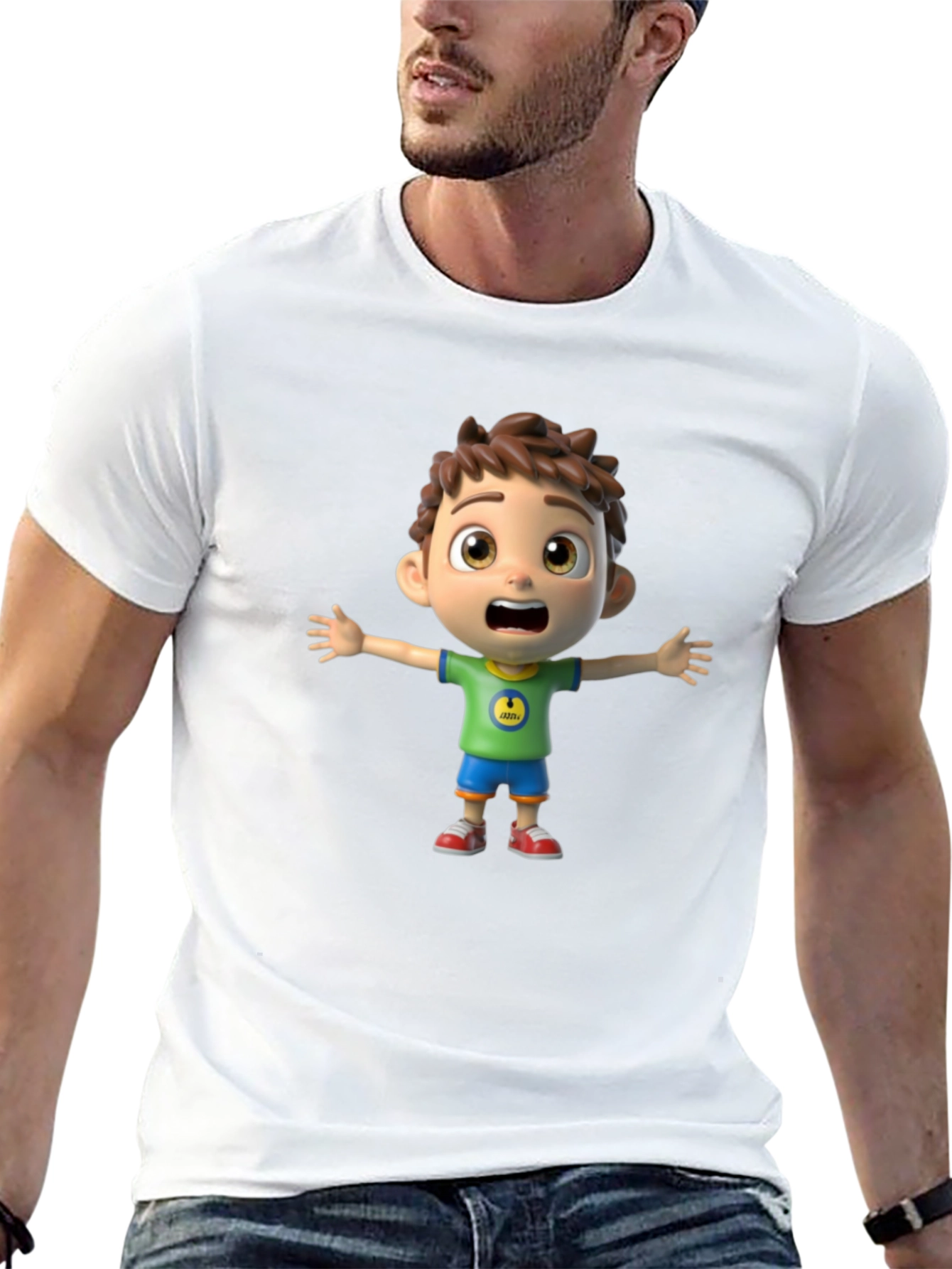 Cartoon Boy Graphic Black T-Shirt