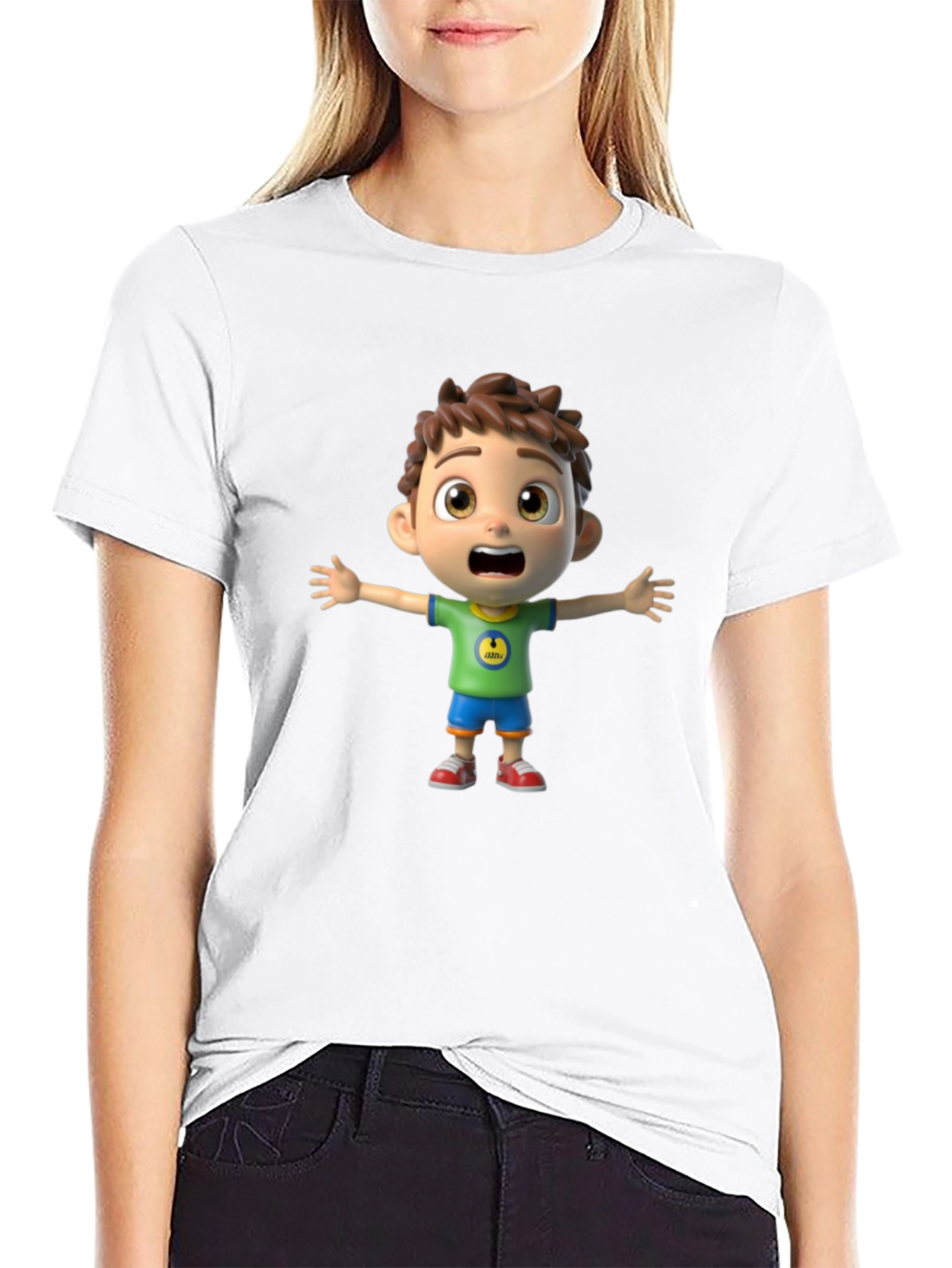 Cartoon Boy Graphic Black T-Shirt