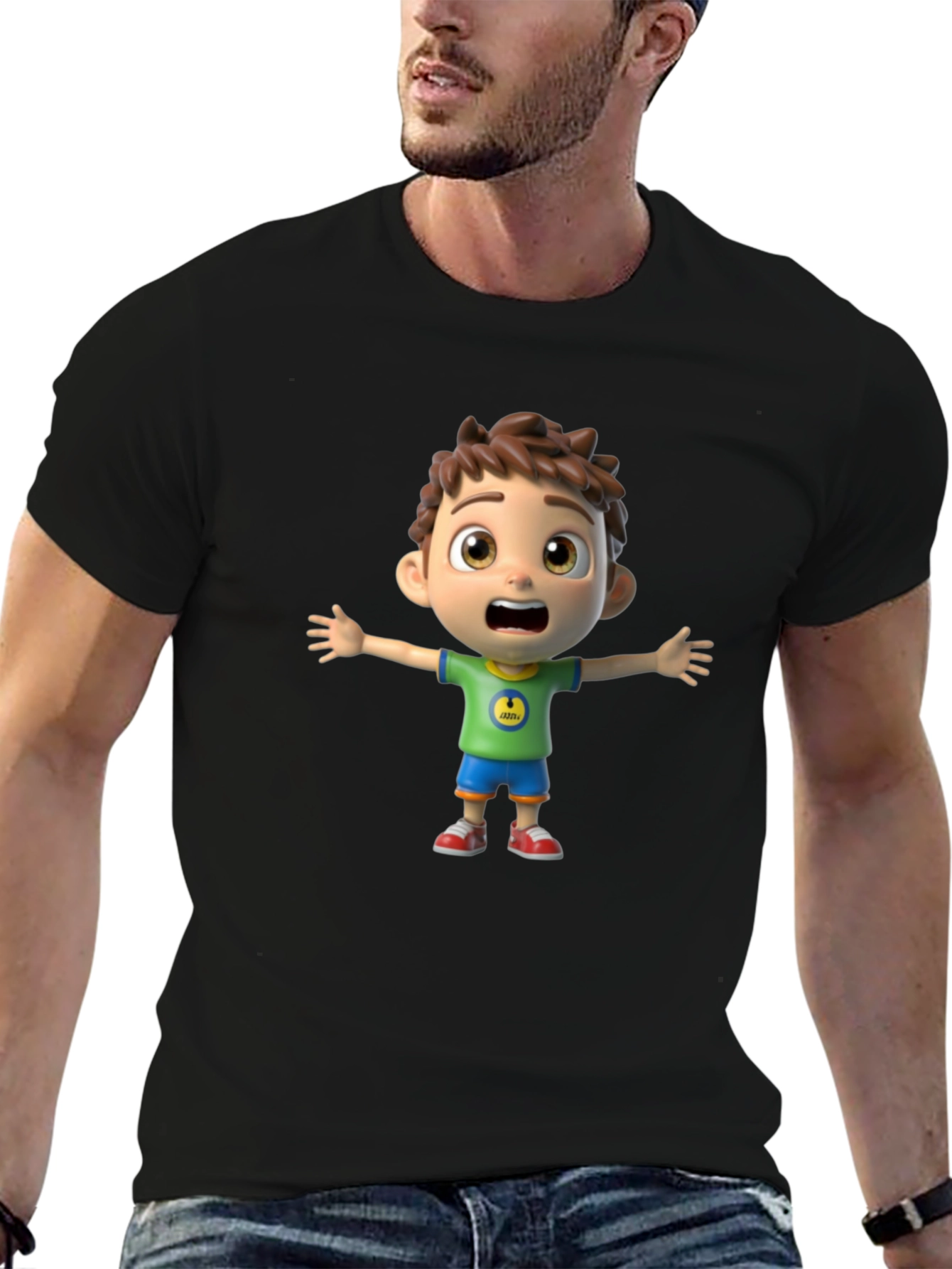 Cartoon Boy Graphic Black T-Shirt