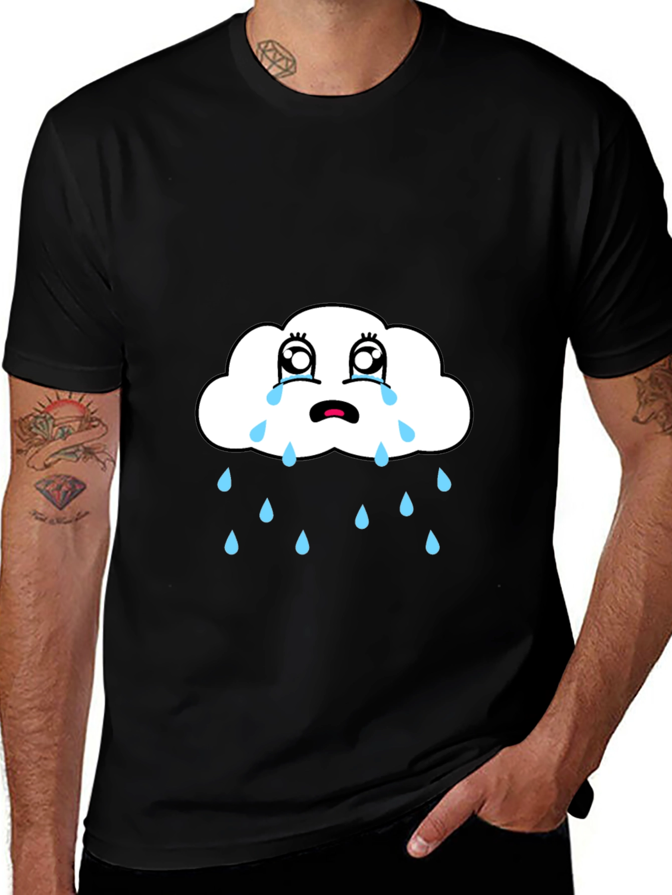 Sad Cloud Graphic Tee - Black Cotton T-Shirt