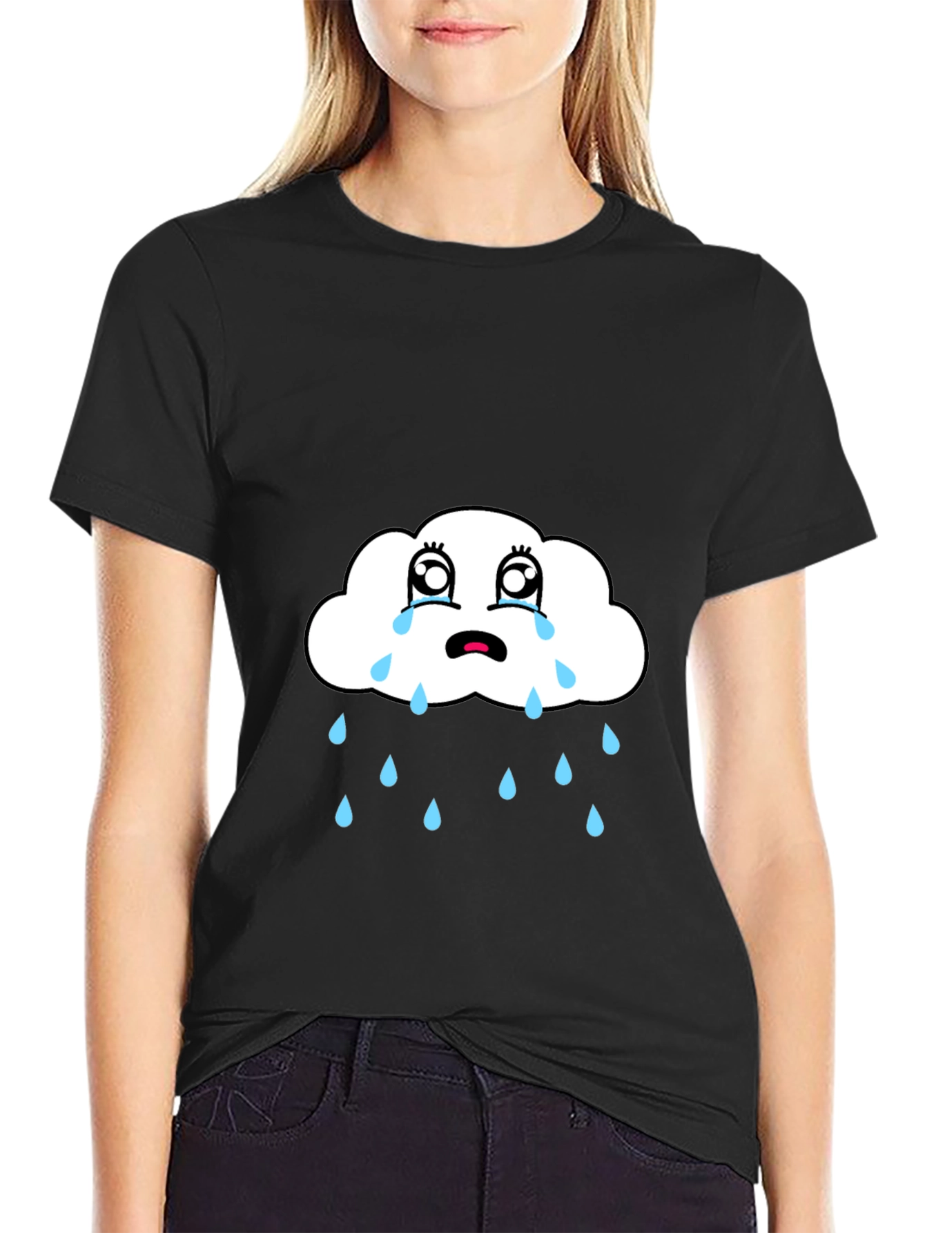 Sad Cloud Graphic Tee - Black Cotton T-Shirt