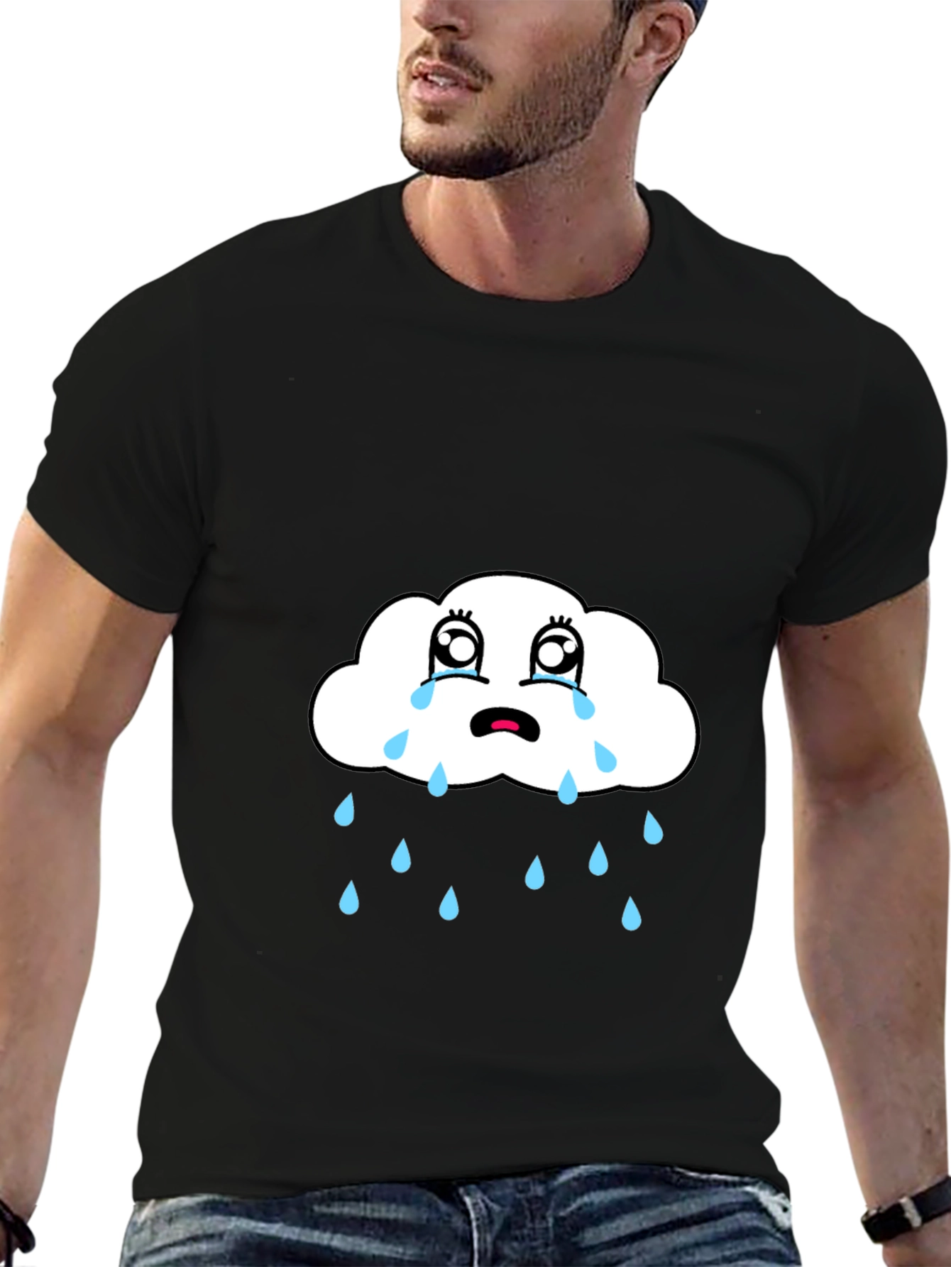 Sad Cloud Graphic Tee - Black Cotton T-Shirt