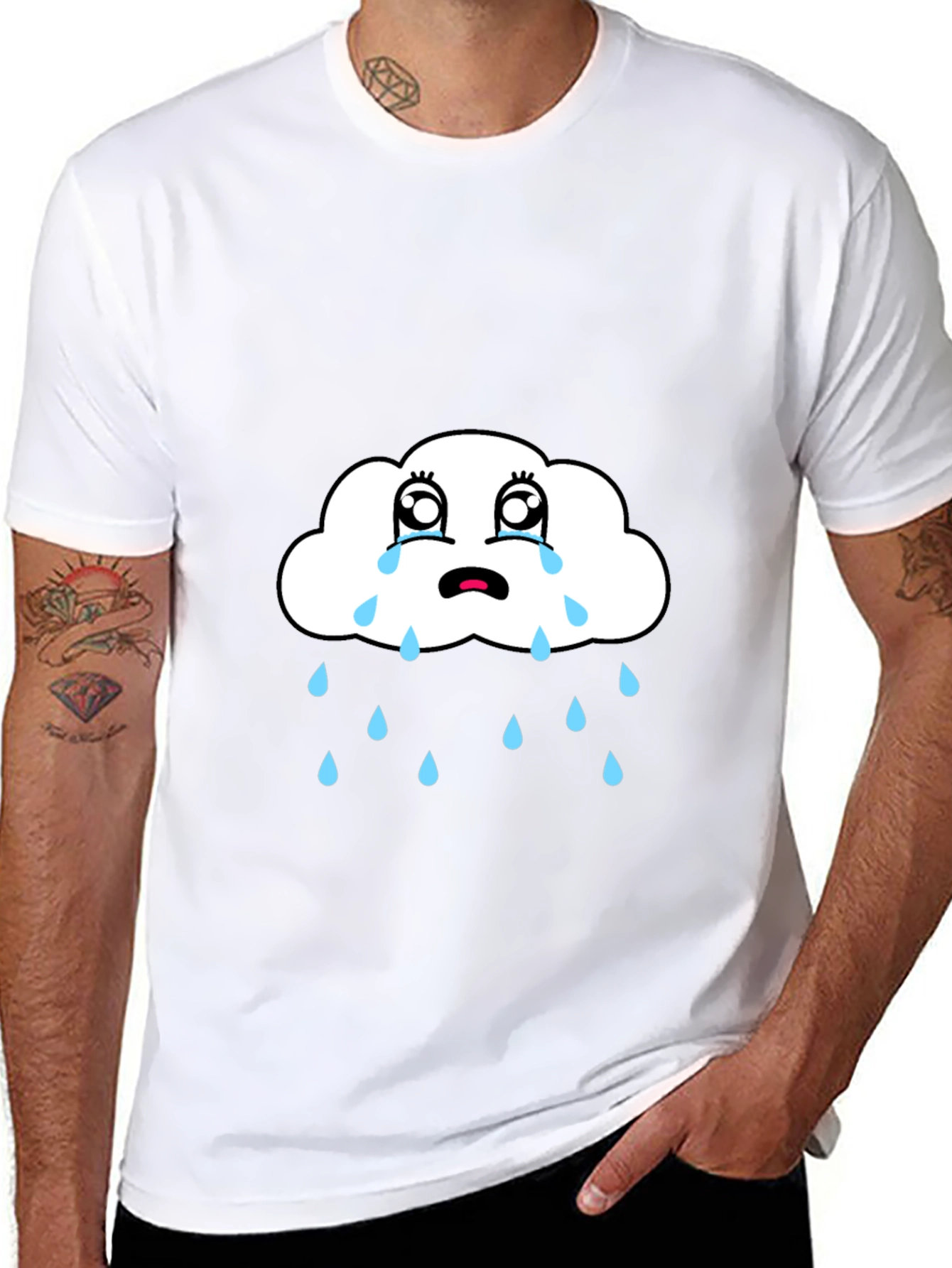 Sad Cloud Graphic Tee - Black Cotton T-Shirt