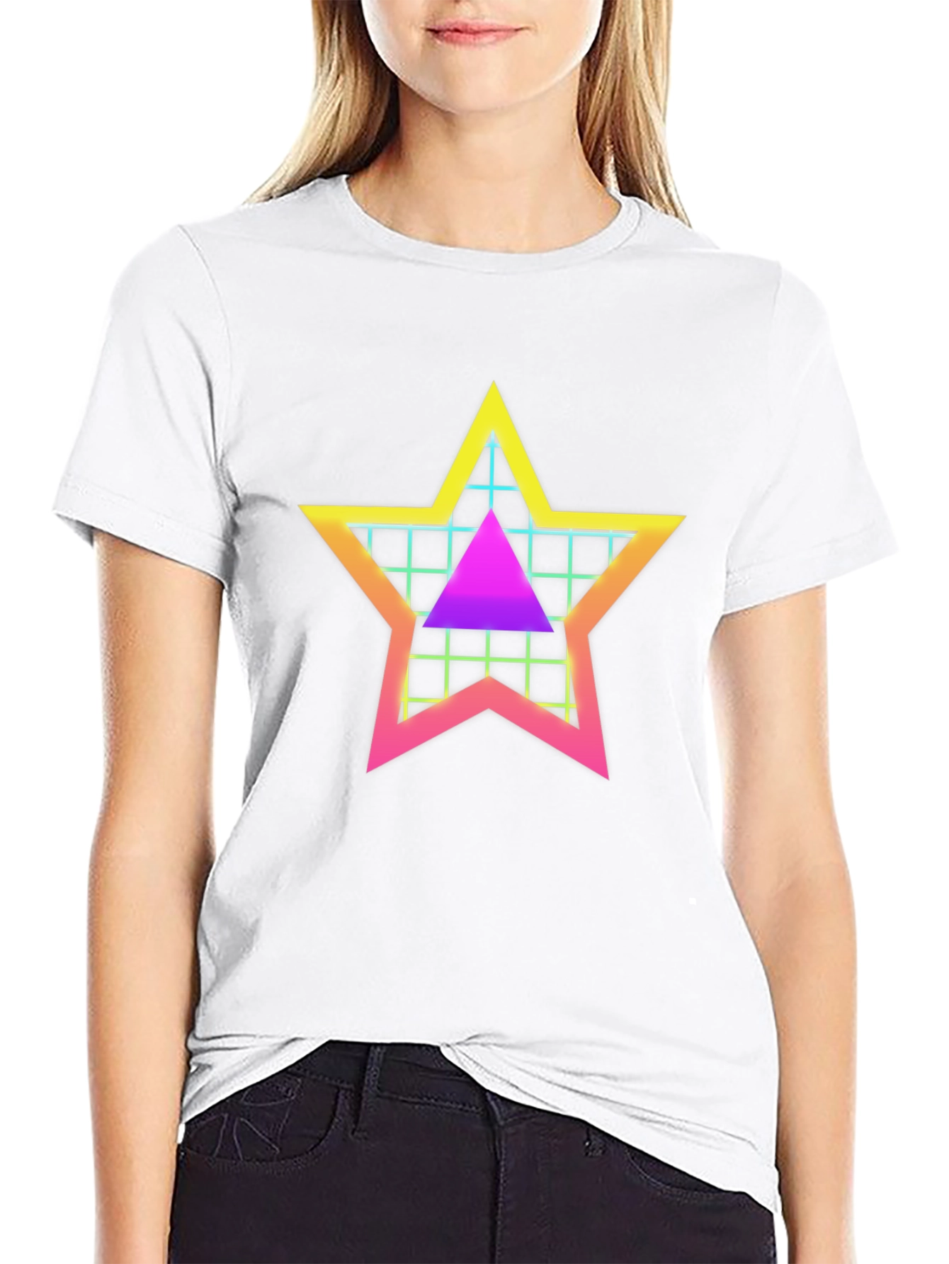 Retro Star Grid T-Shirt - 80s Style Graphic Tee