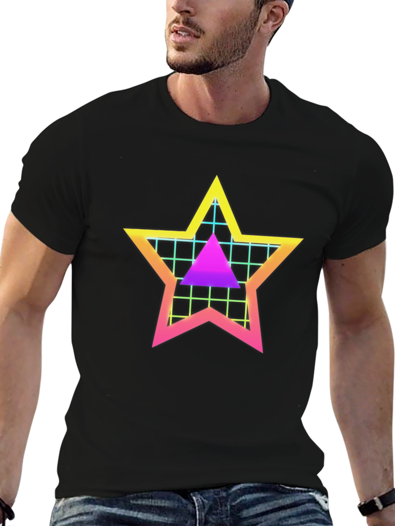 Retro Star Grid T-Shirt - 80s Style Graphic Tee