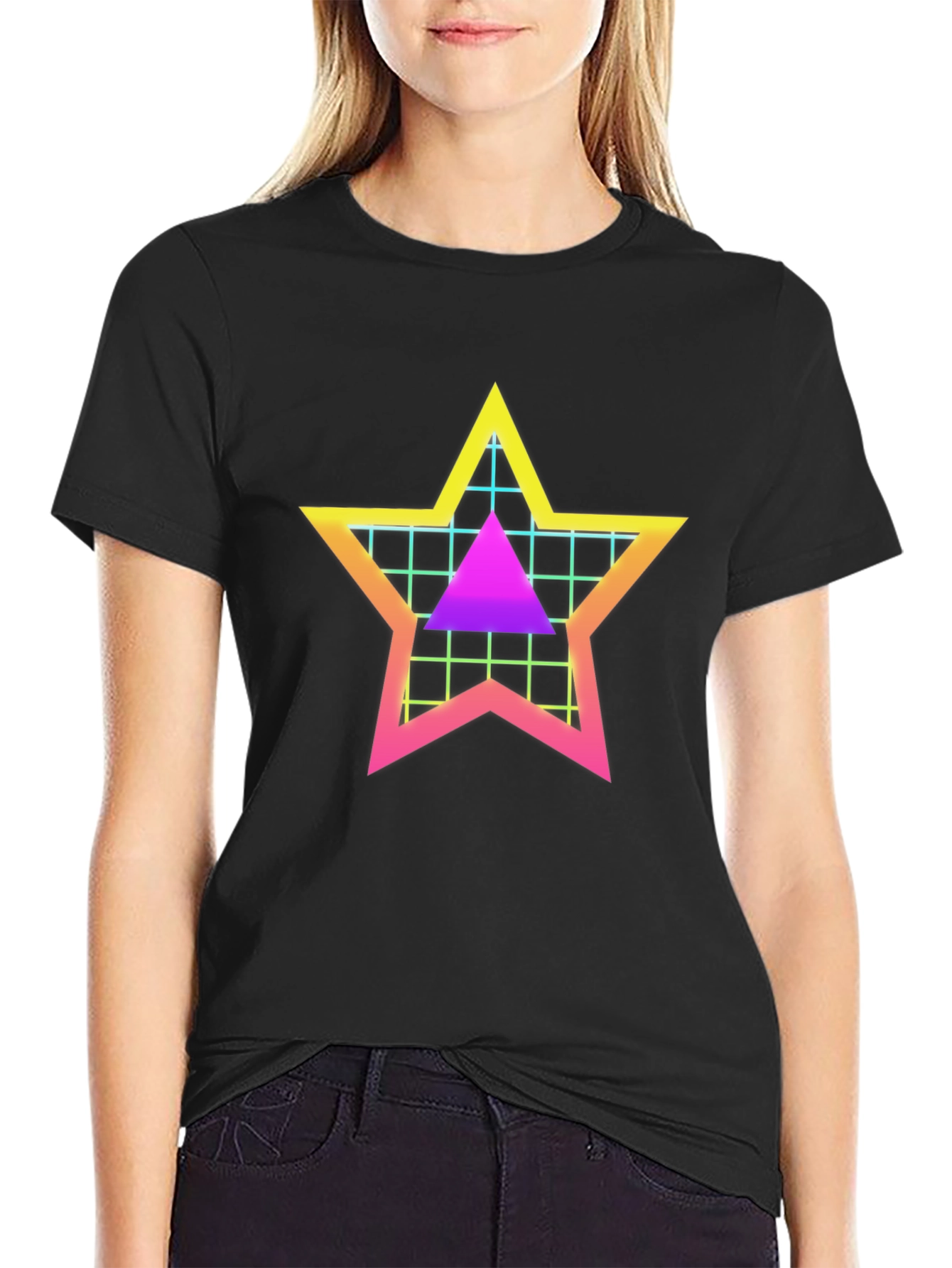 Retro Star Grid T-Shirt - 80s Style Graphic Tee