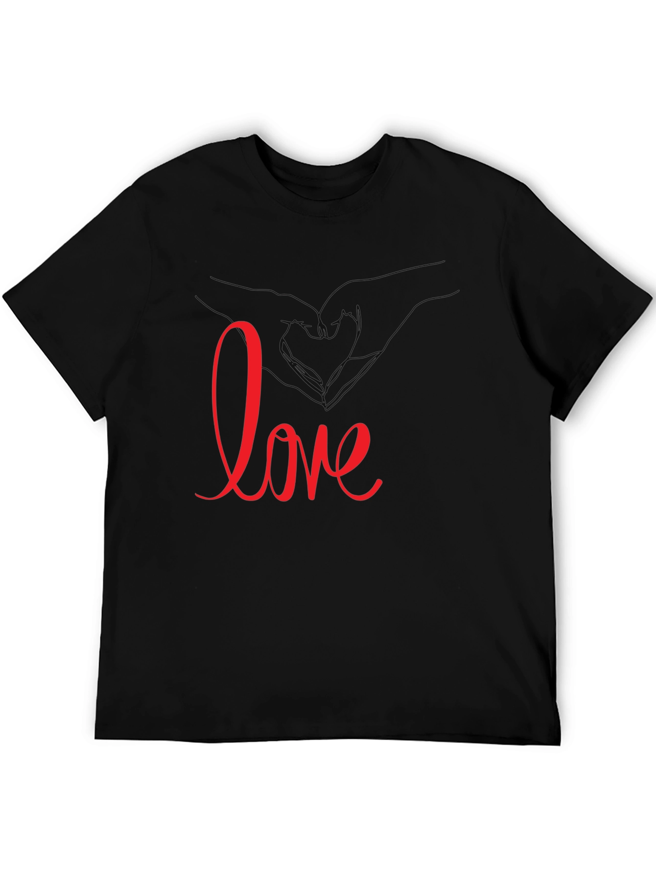 Love Heart Hands Graphic Tee - Black Casual T-Shirt