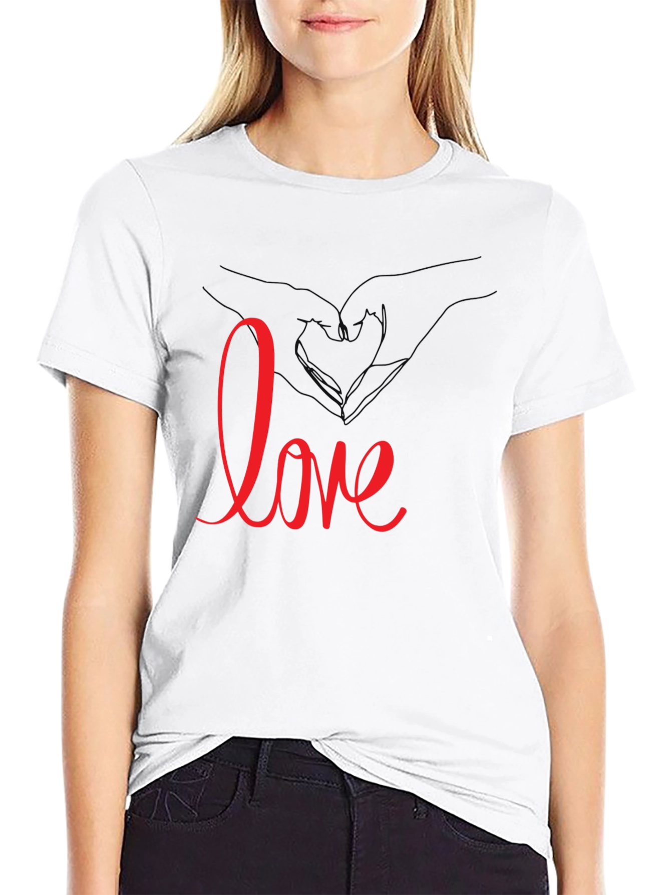 Love Heart Hands Graphic Tee - Black Casual T-Shirt