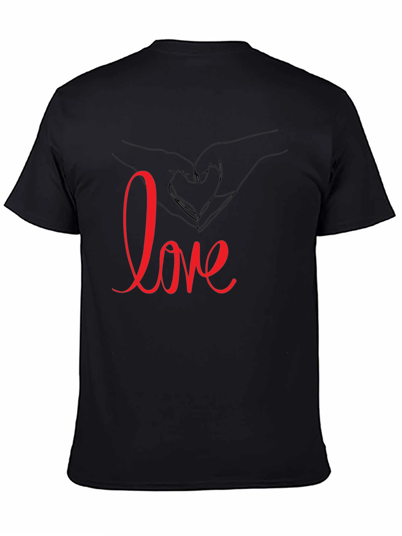 Love Heart Hands Graphic Tee - Black Casual T-Shirt