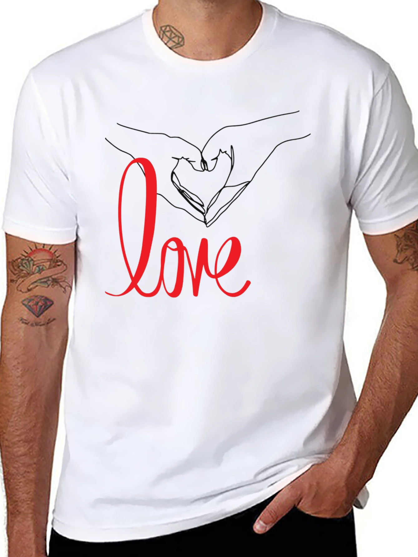 Love Heart Hands Graphic Tee - Black Casual T-Shirt