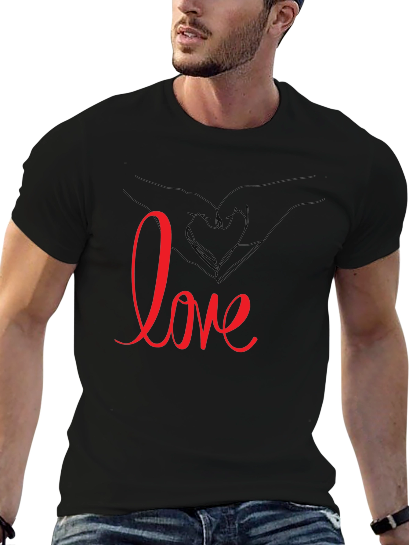 Love Heart Hands Graphic Tee - Black Casual T-Shirt