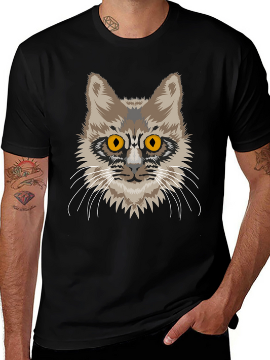 Cat Face Graphic Tee - Unisex Black Cotton T-Shirt