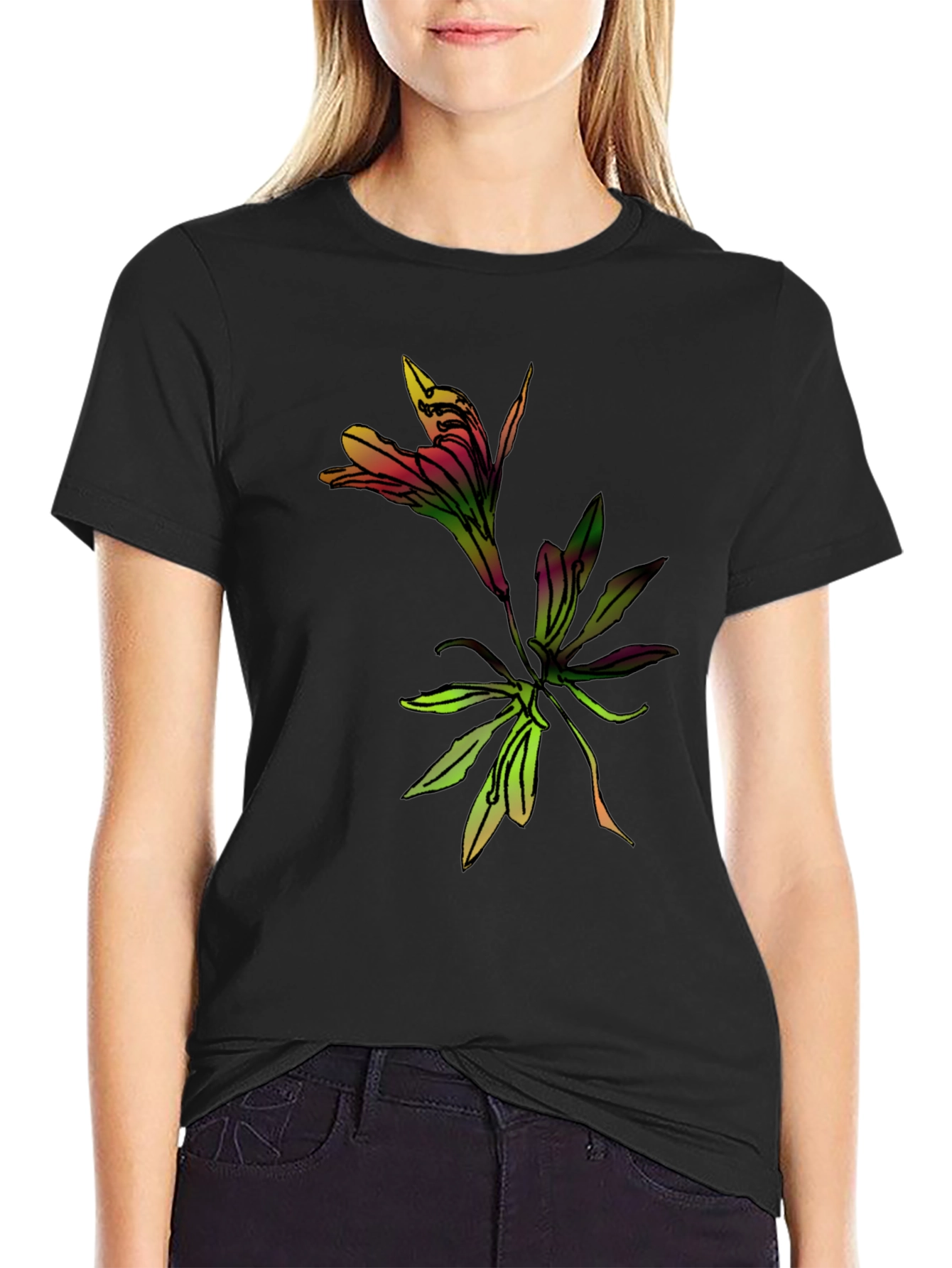 Floral Graphic Black T-Shirt for Men