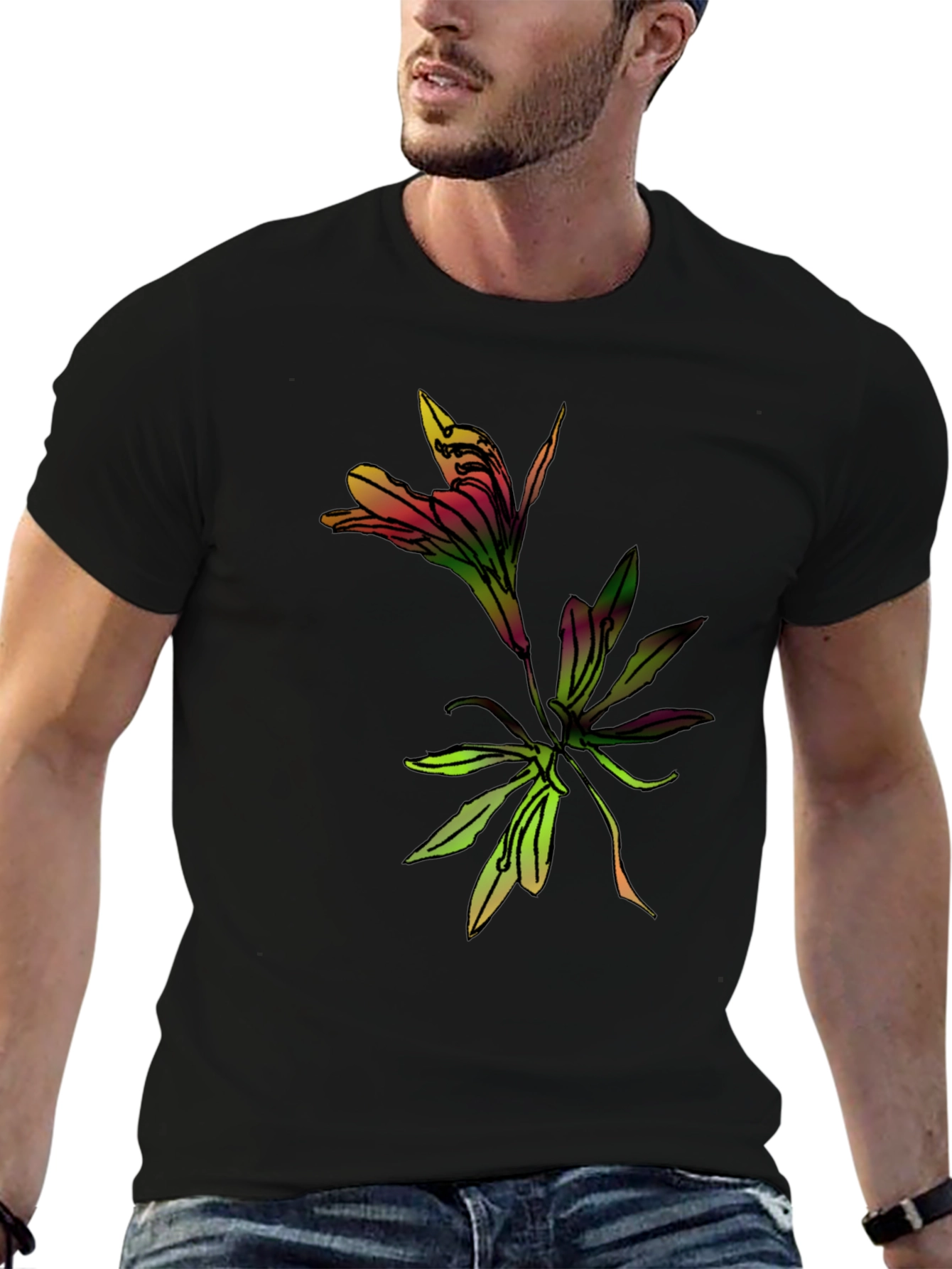 Floral Graphic Black T-Shirt for Men
