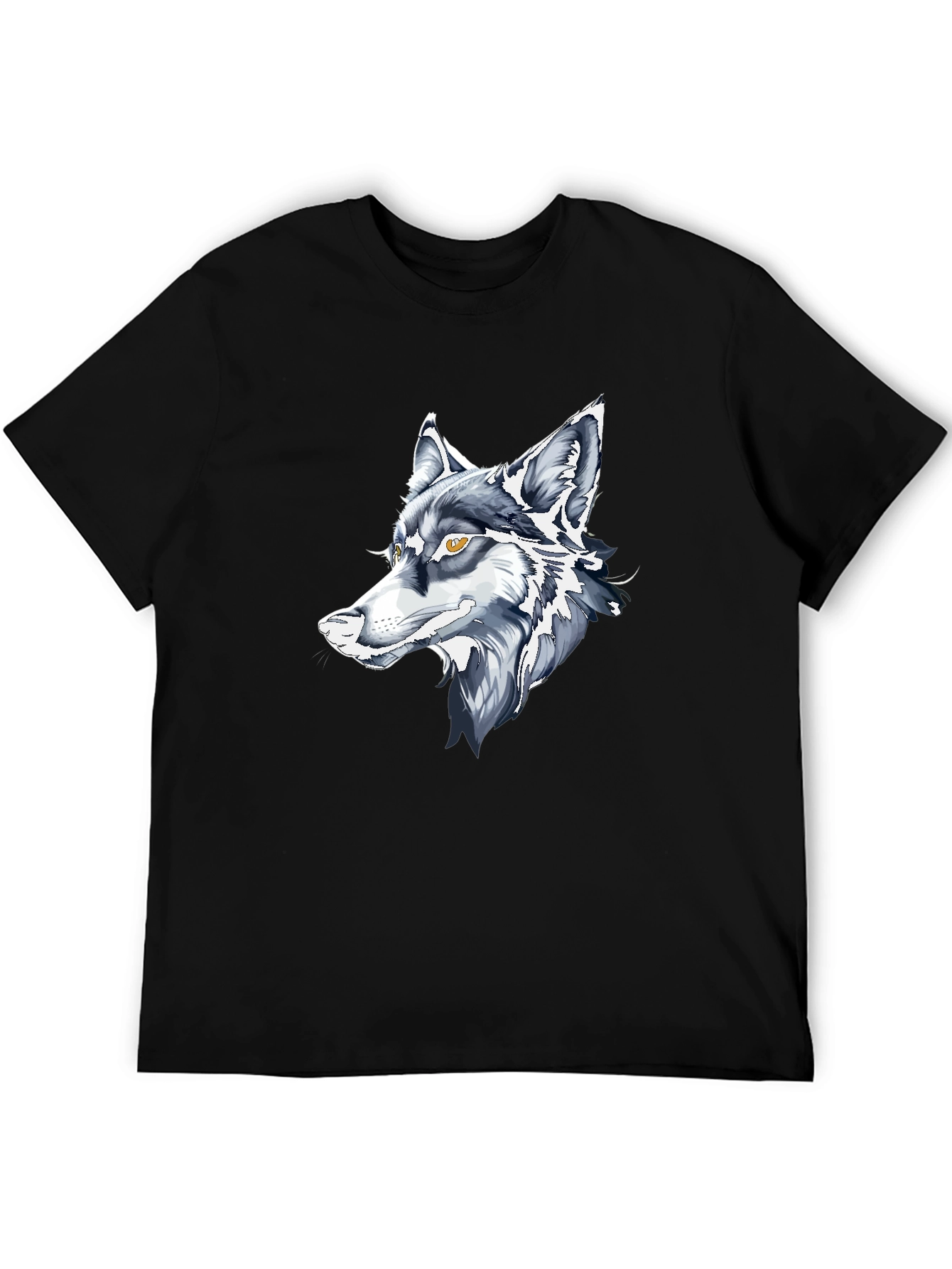 Black T-Shirt with Wolf Graphic