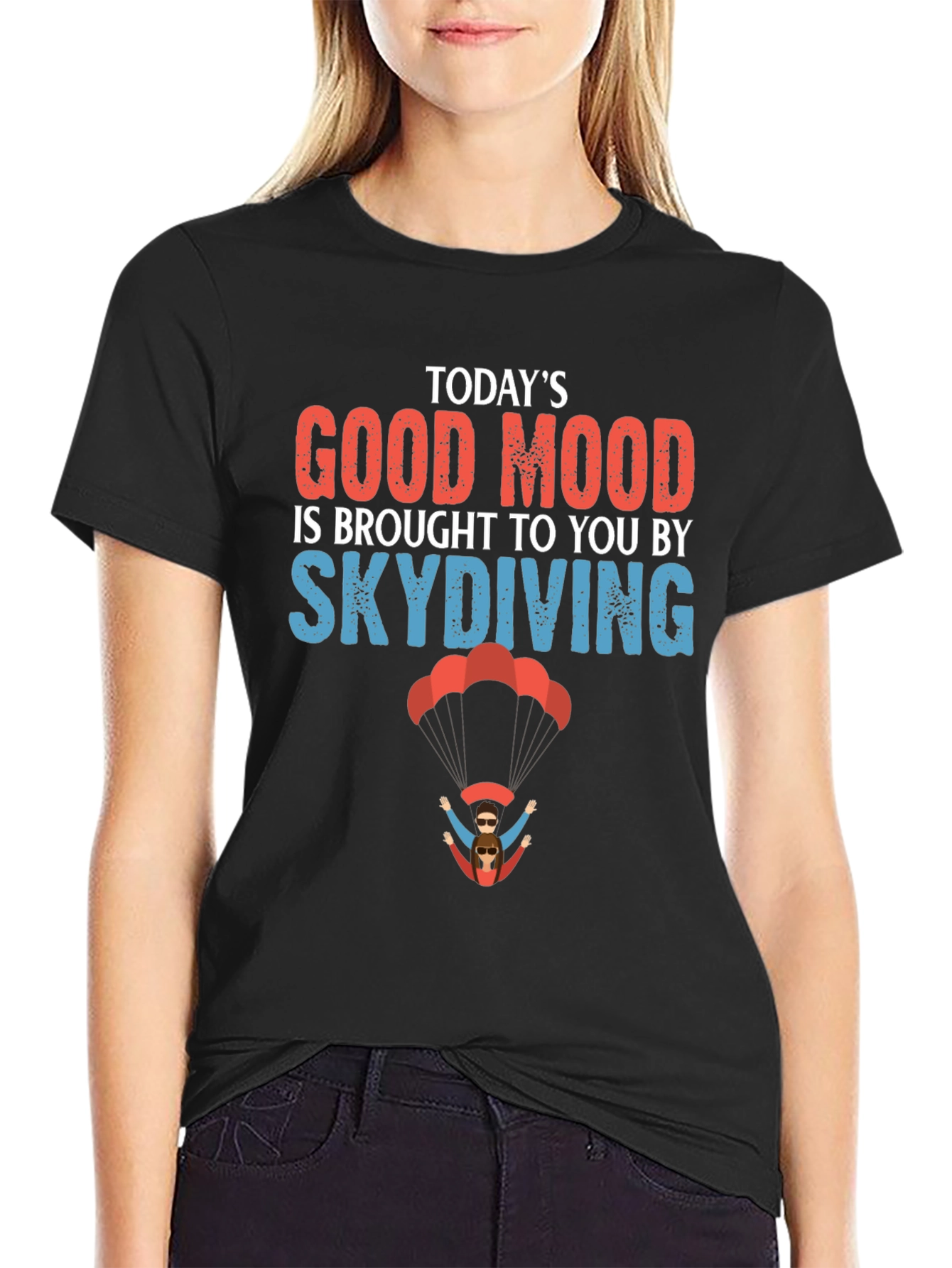 Skydiving Good Mood Graphic Tee - Black