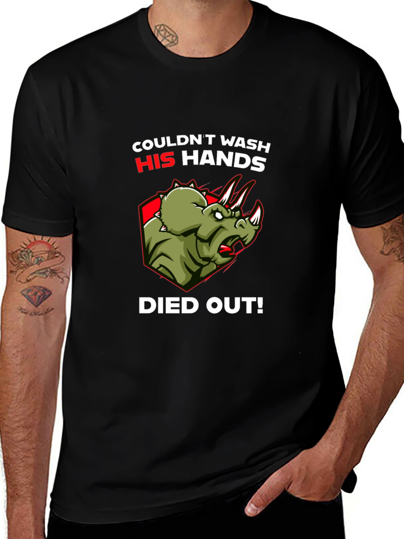 Dinosaur Couldnt Wash Hands T-Shirt Funny Dino Tee