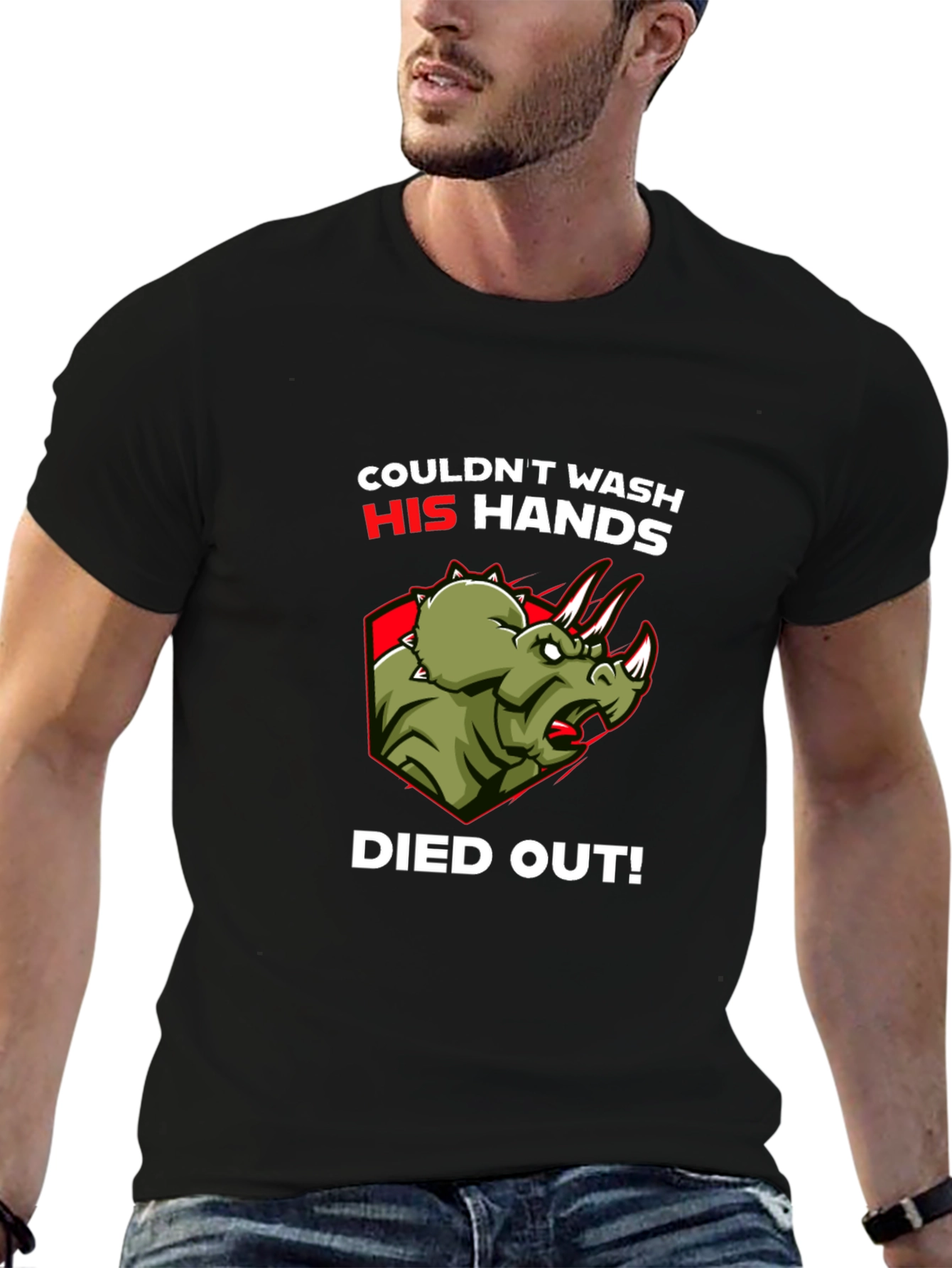 Dinosaur Couldnt Wash Hands T-Shirt Funny Dino Tee