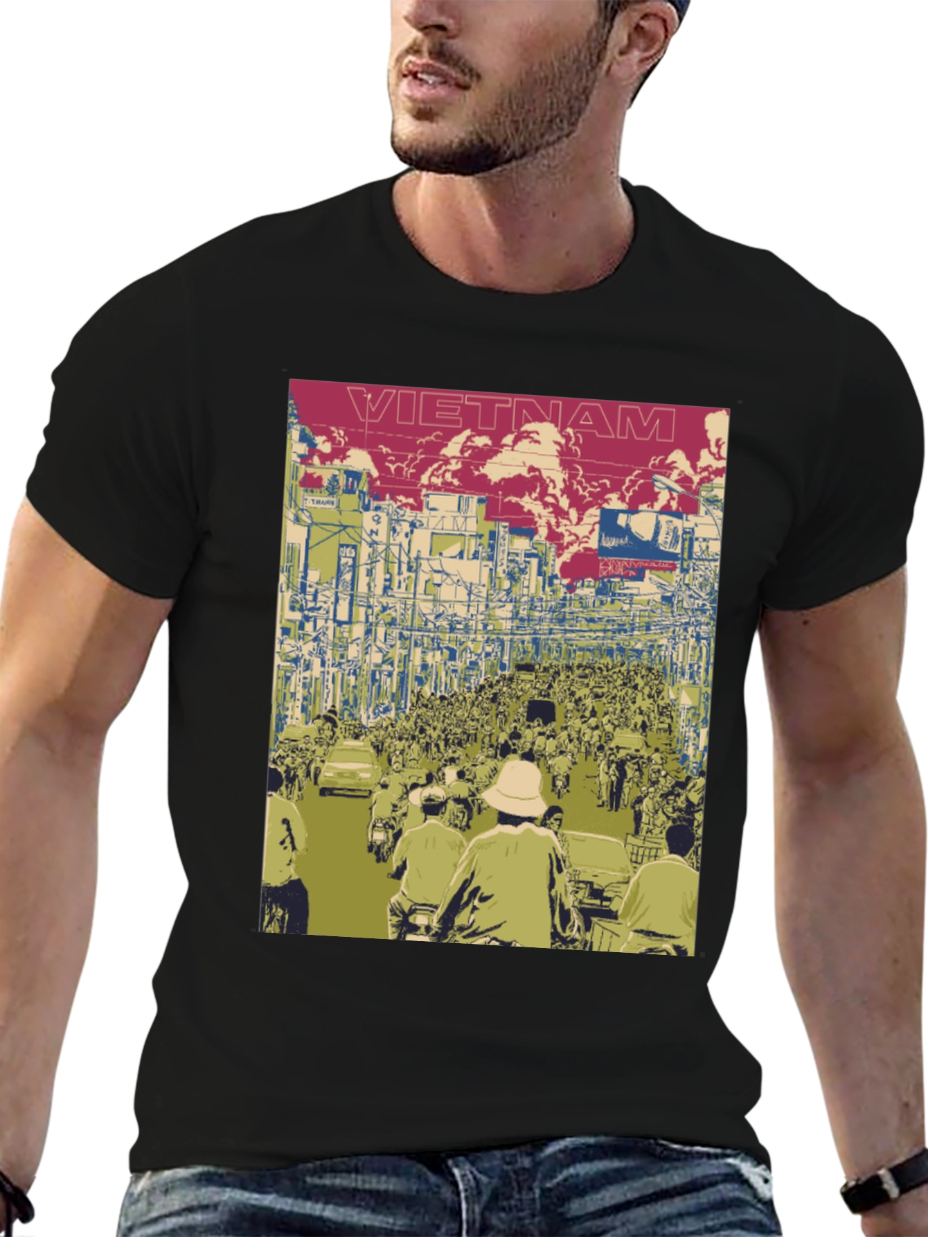 Vietnam Street Scene Graphic Tee - Black
