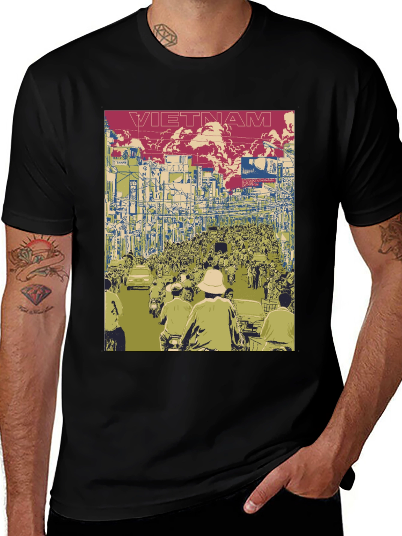 Vietnam Street Scene Graphic Tee - Black