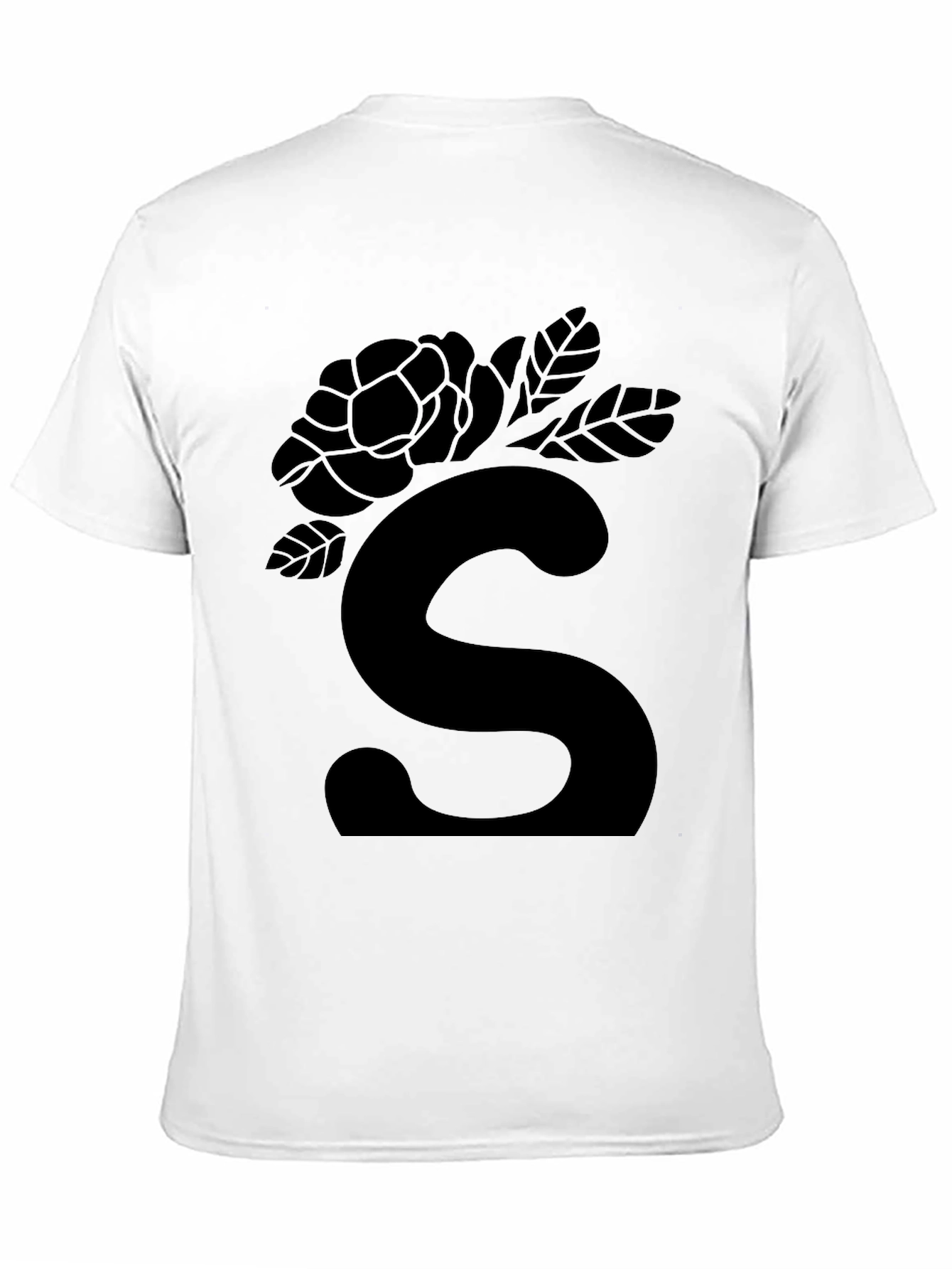Elegant Black Floral S Initial T-Shirt