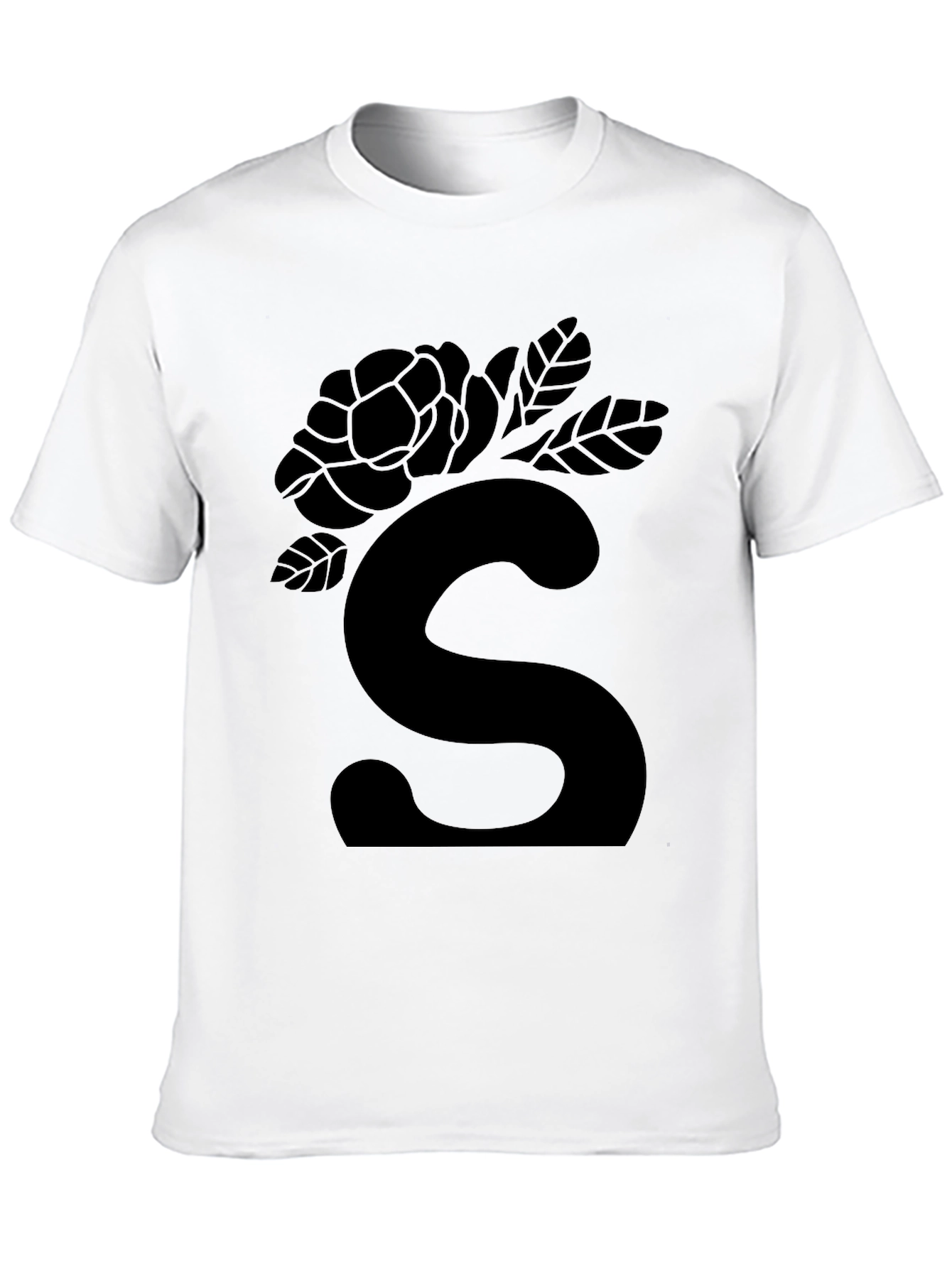 Elegant Black Floral S Initial T-Shirt