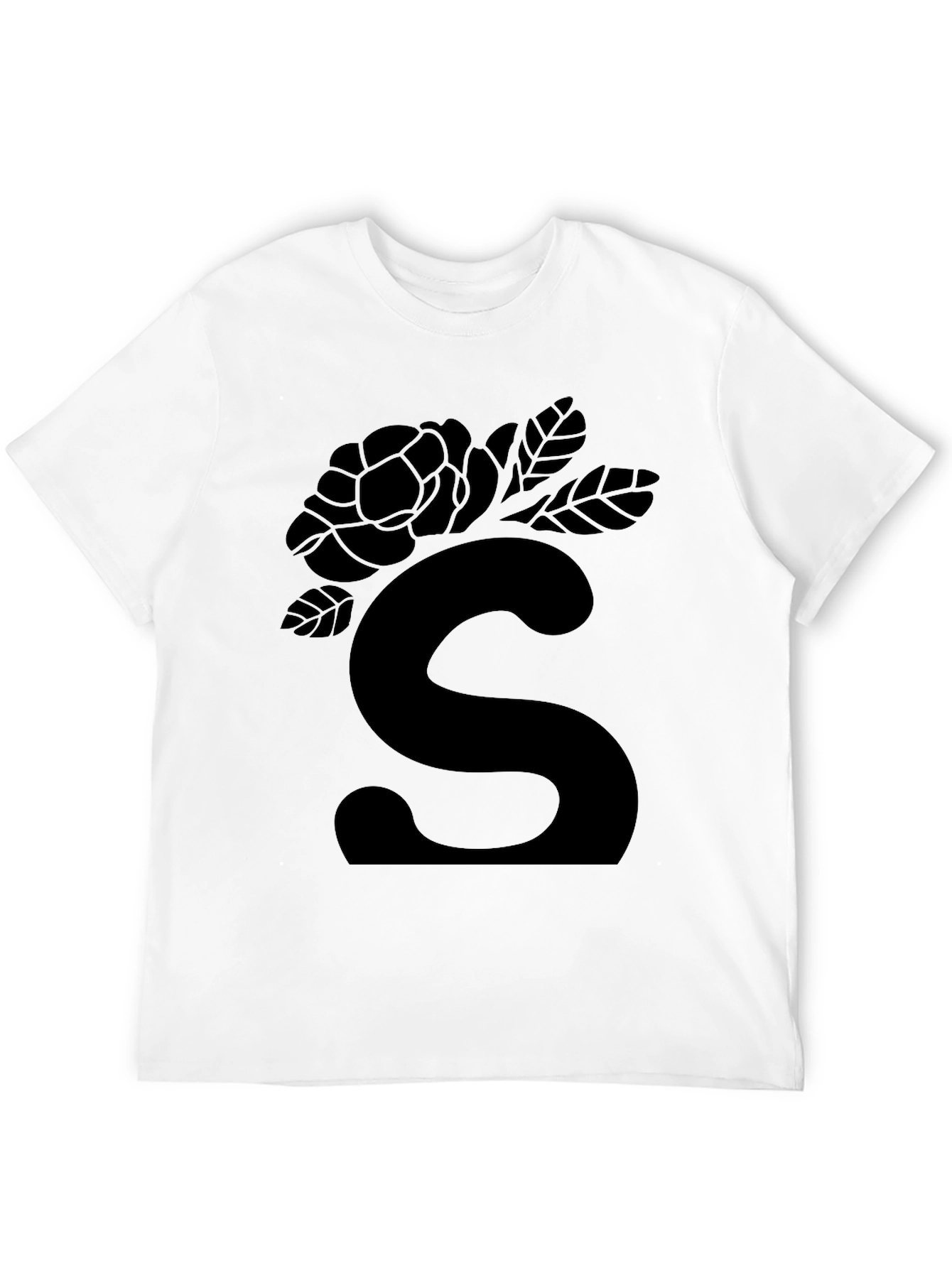 Elegant Black Floral S Initial T-Shirt