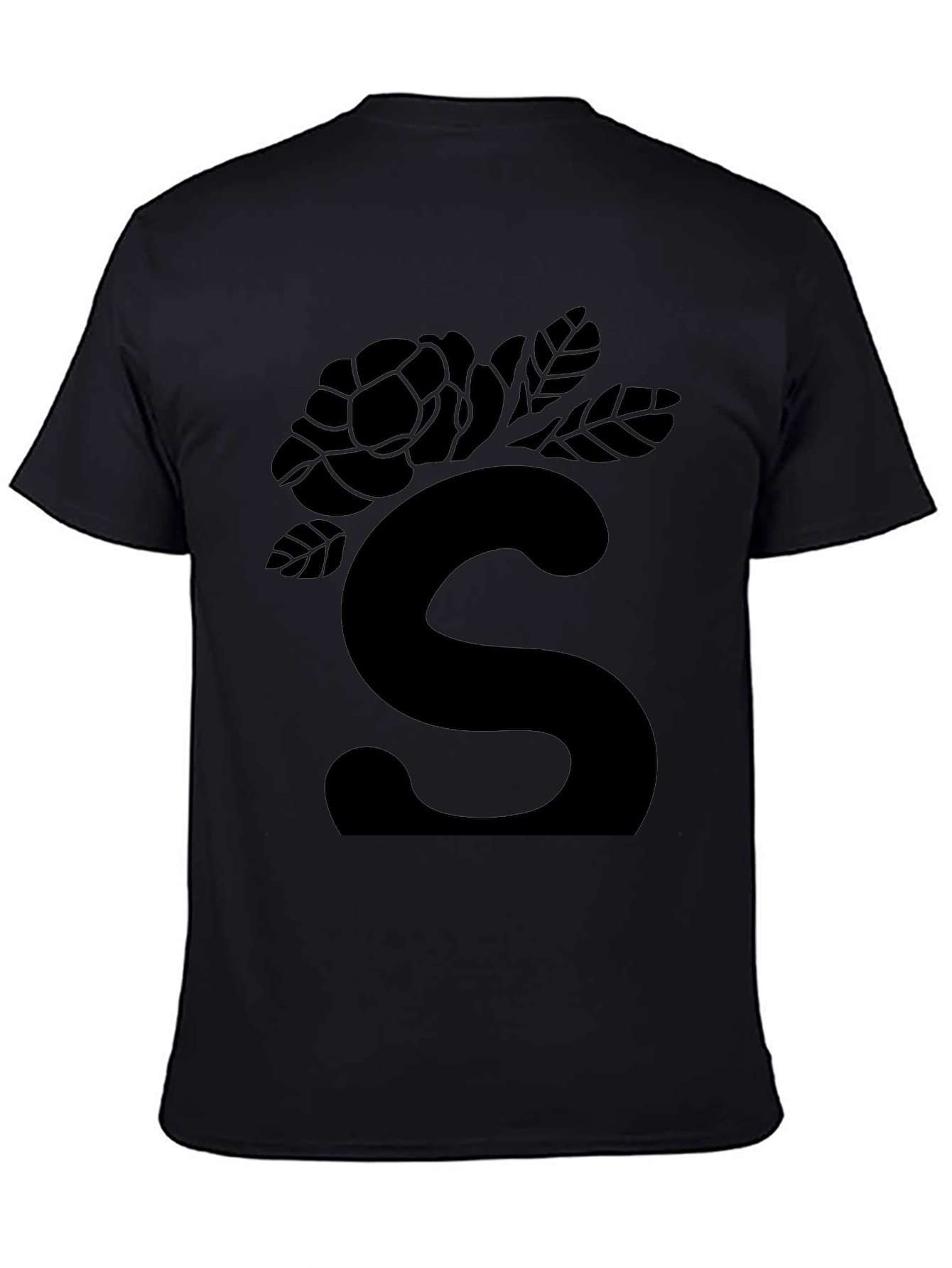 Elegant Black Floral S Initial T-Shirt