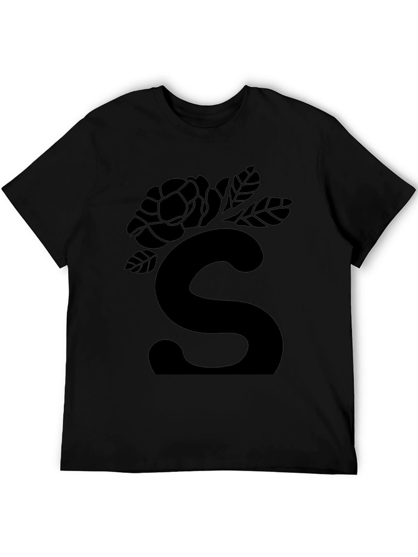 Elegant Black Floral S Initial T-Shirt