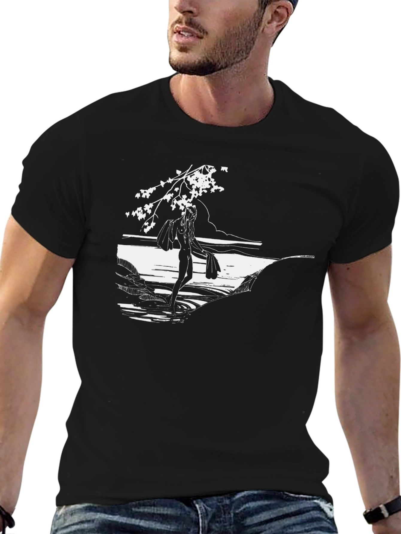 Nature Scene Graphic Tee - Black Cotton Comfort