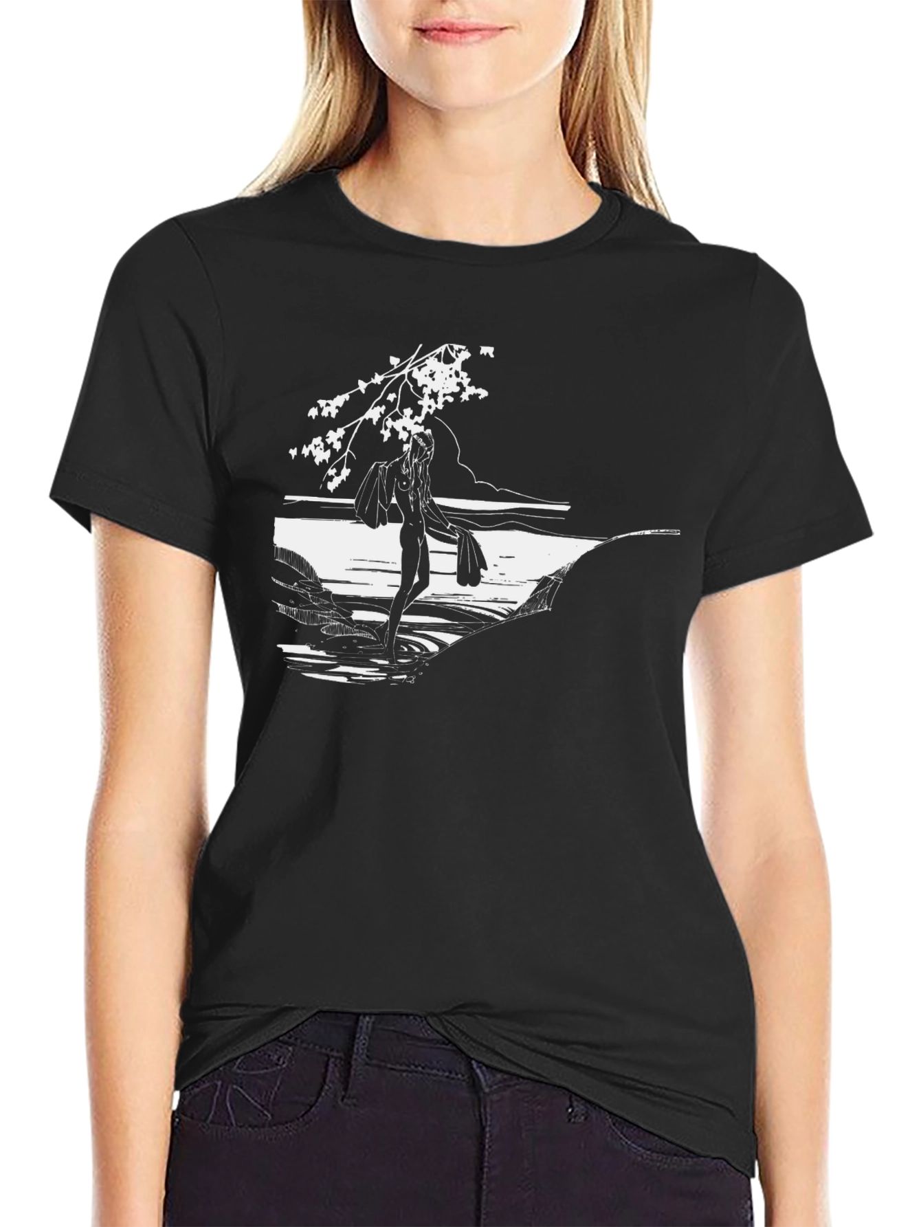 Nature Scene Graphic Tee - Black Cotton Comfort