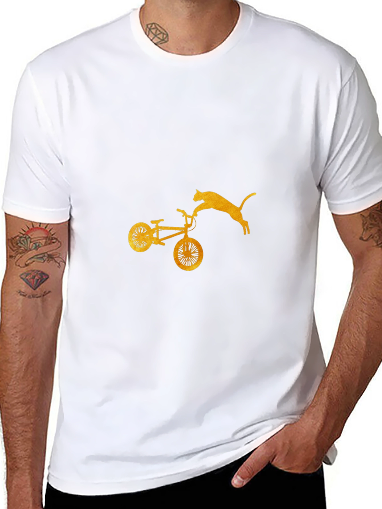 Cat Jumping Bike Graphic Tee - Black Cotton Blend