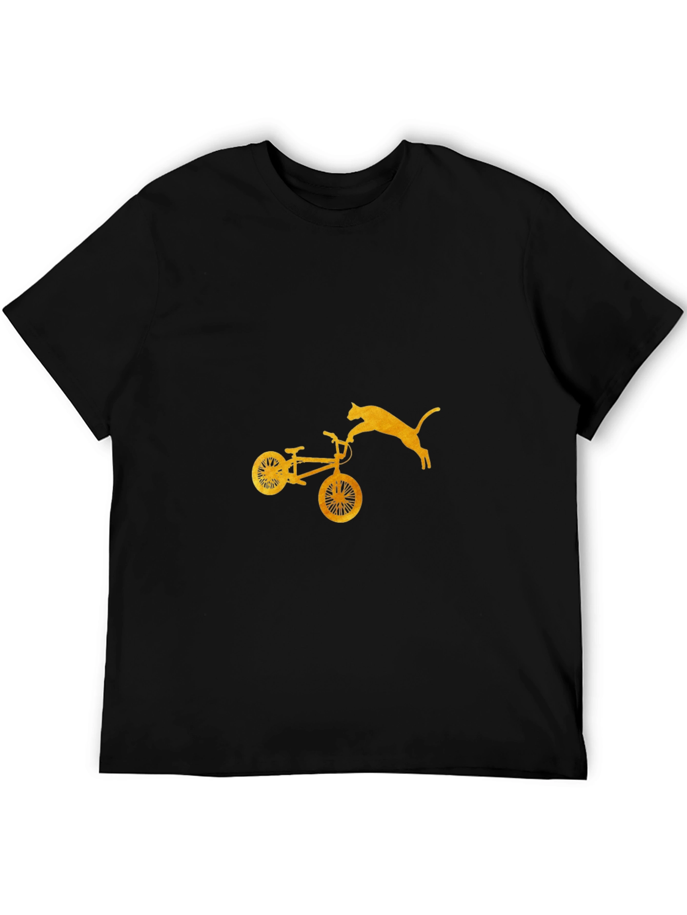 Cat Jumping Bike Graphic Tee - Black Cotton Blend