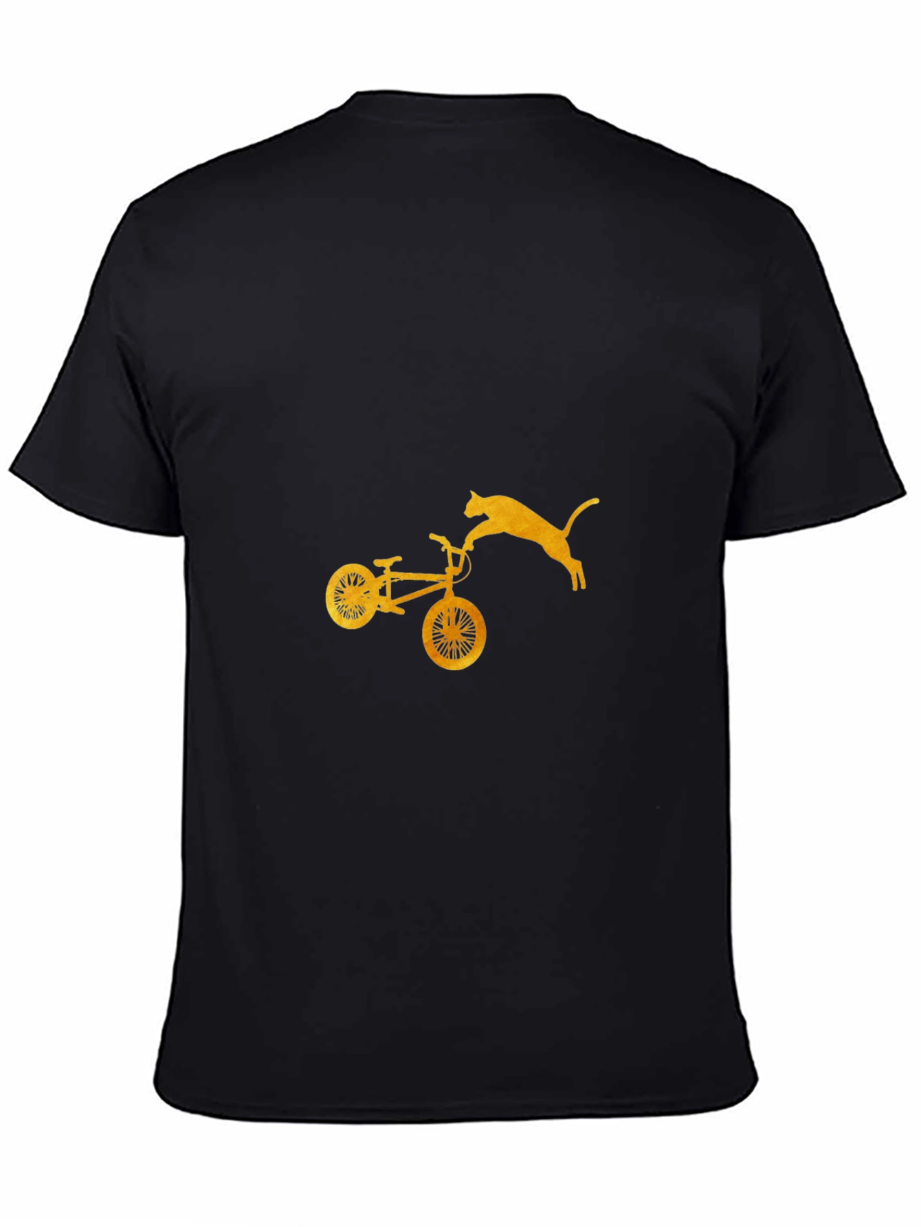 Cat Jumping Bike Graphic Tee - Black Cotton Blend